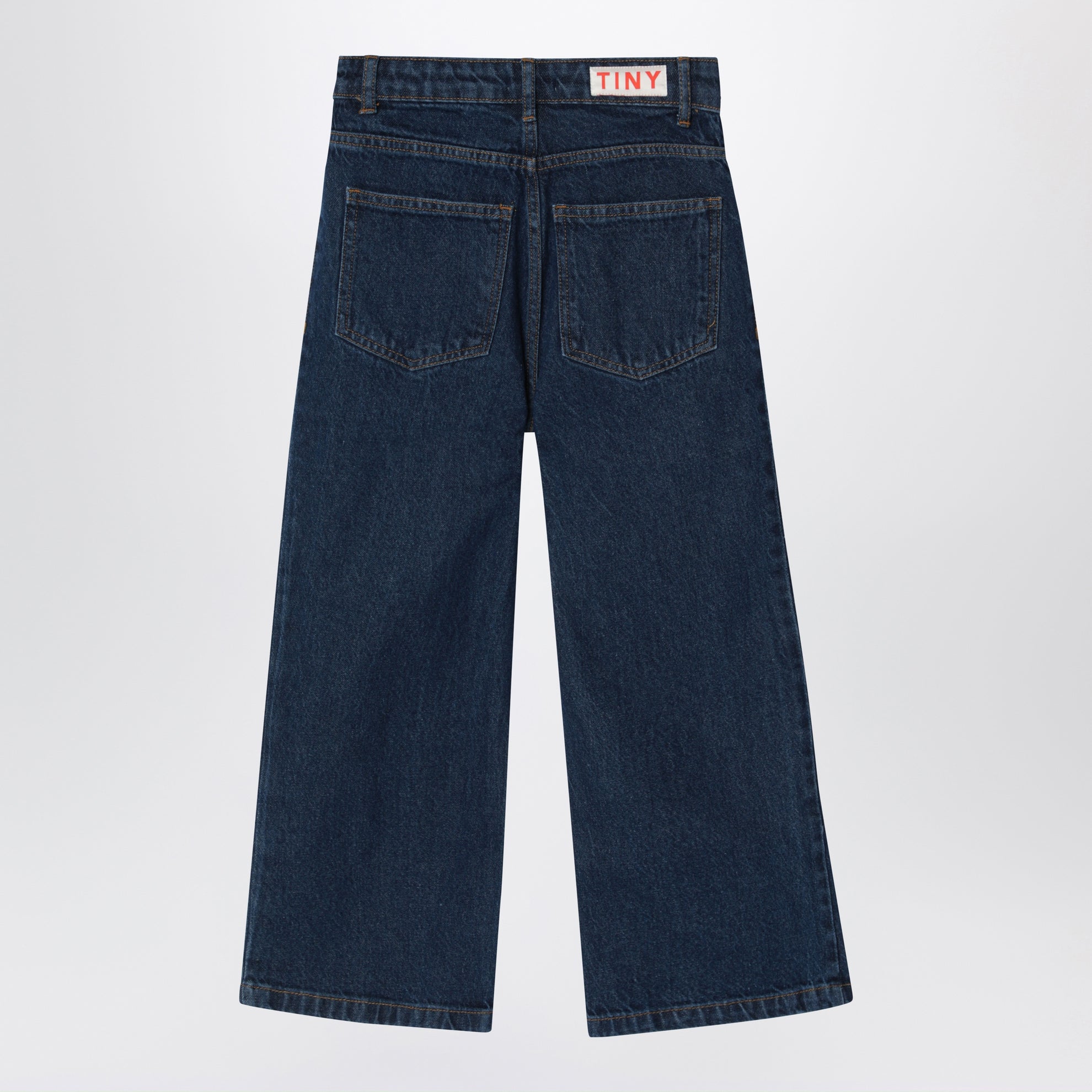Jeans blu scuro con funghi ricamati