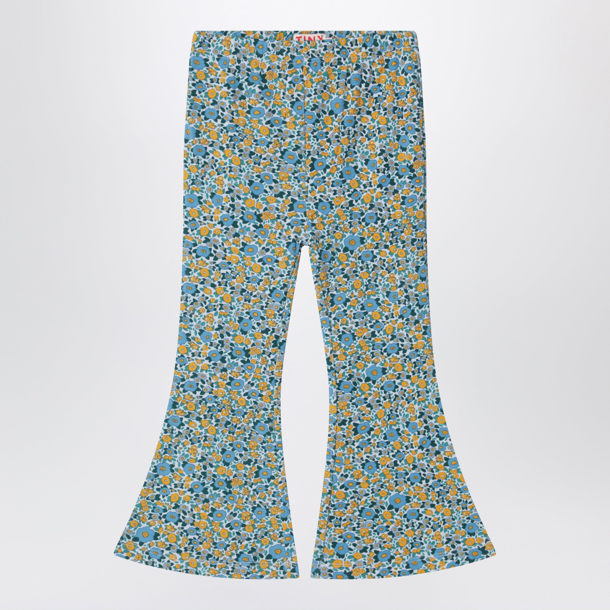 Pantaloni azzurri con stampa floreale in cotone
