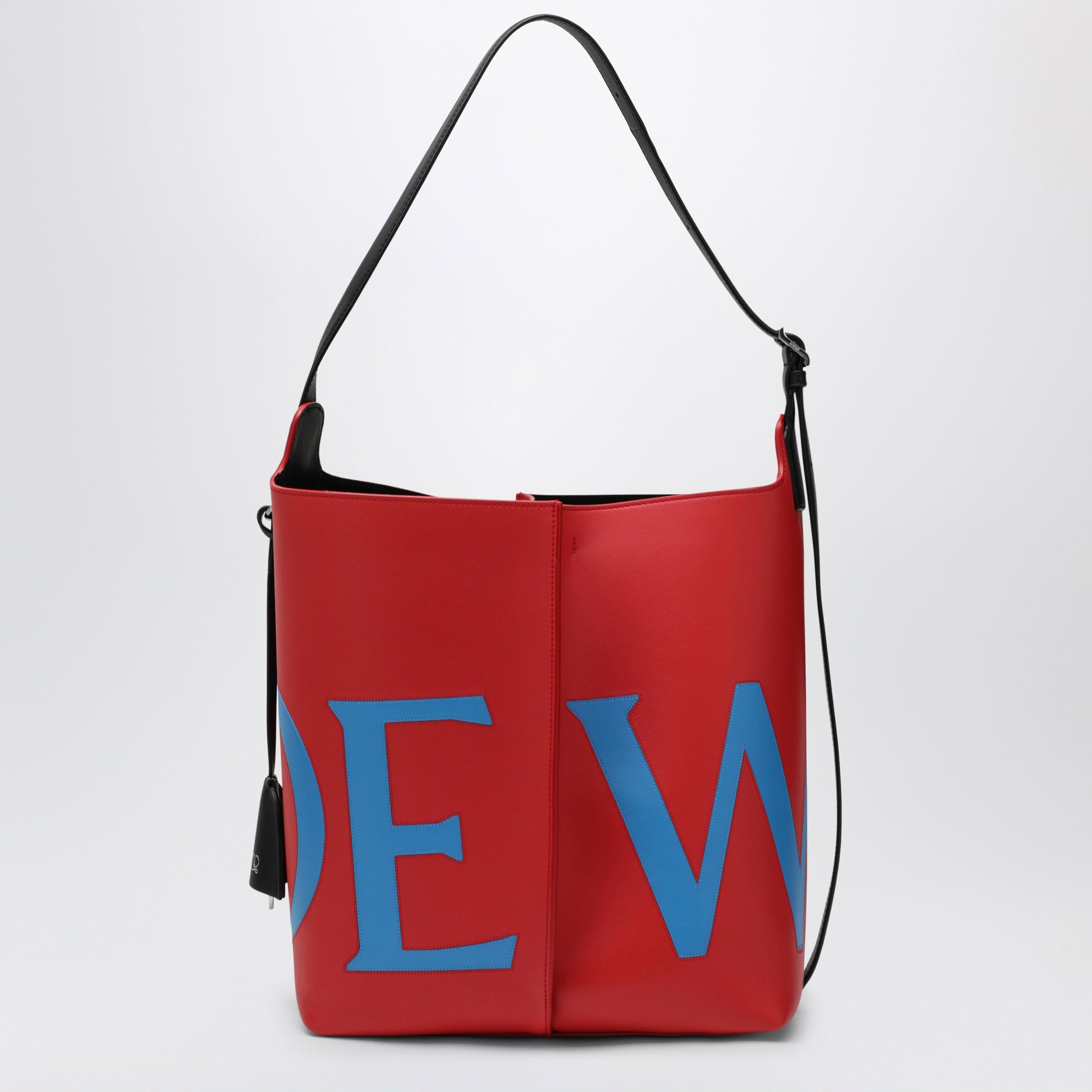 Borsa a secchiello Bilbao grande in pelle rossa/blu