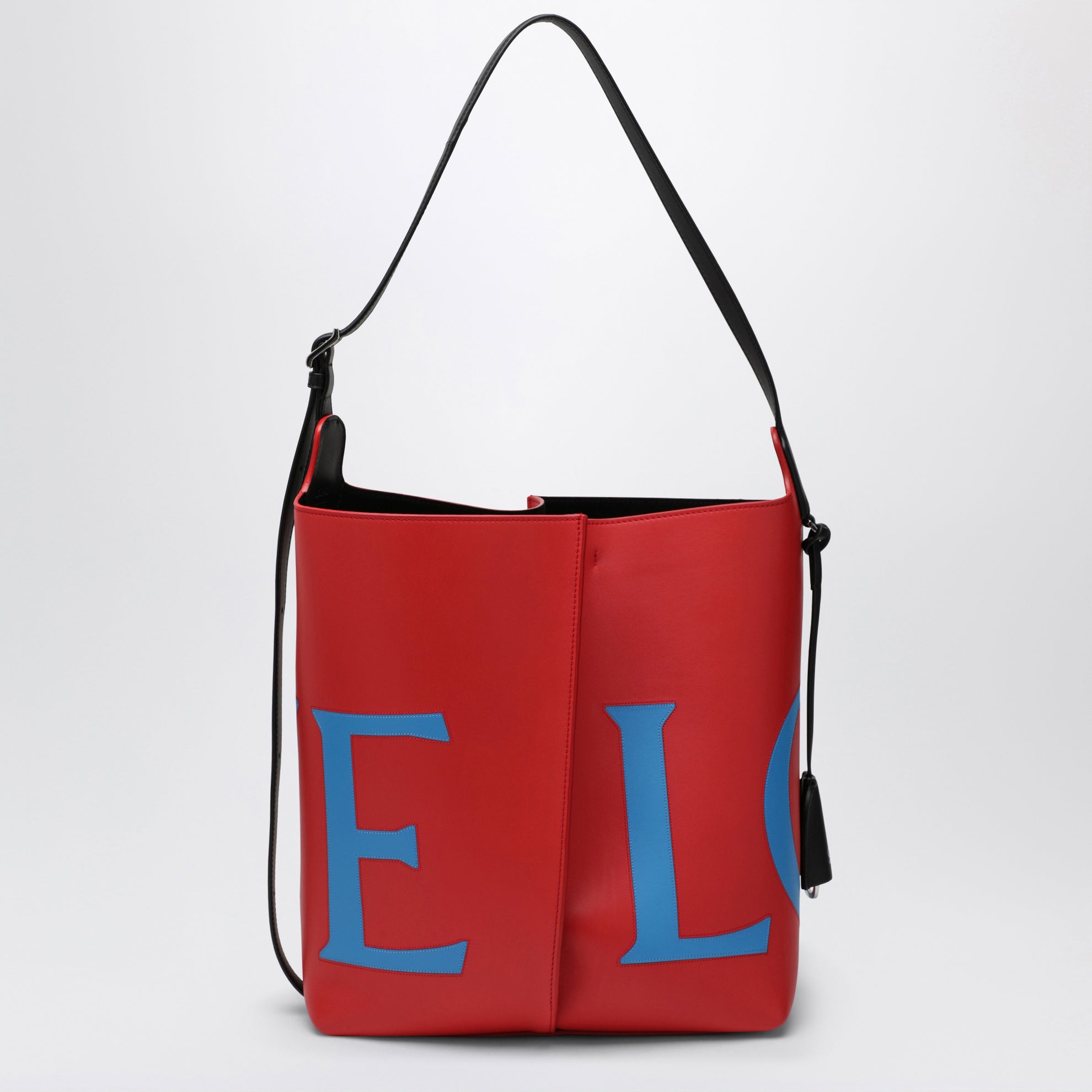 Borsa a secchiello Bilbao grande in pelle rossa/blu