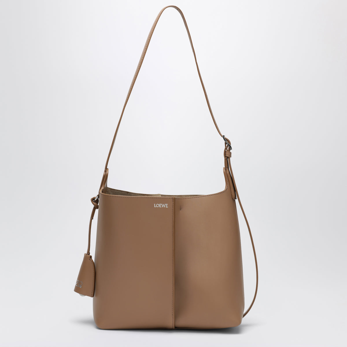 Borsa a secchiello Bilbao media in pelle di vitello liscia beige