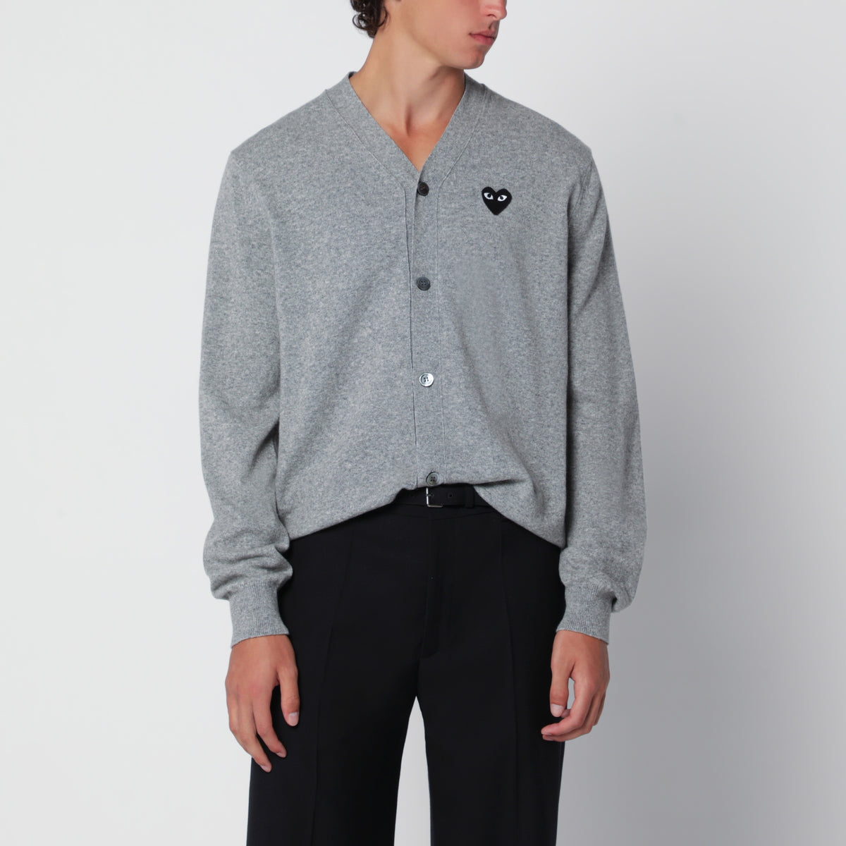 Light Grey Wool Cardigan with Heart Patch