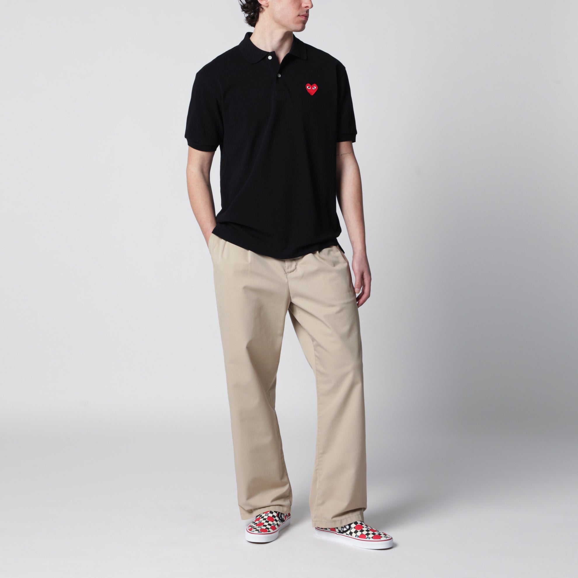 Polo Red Heart en coton noir