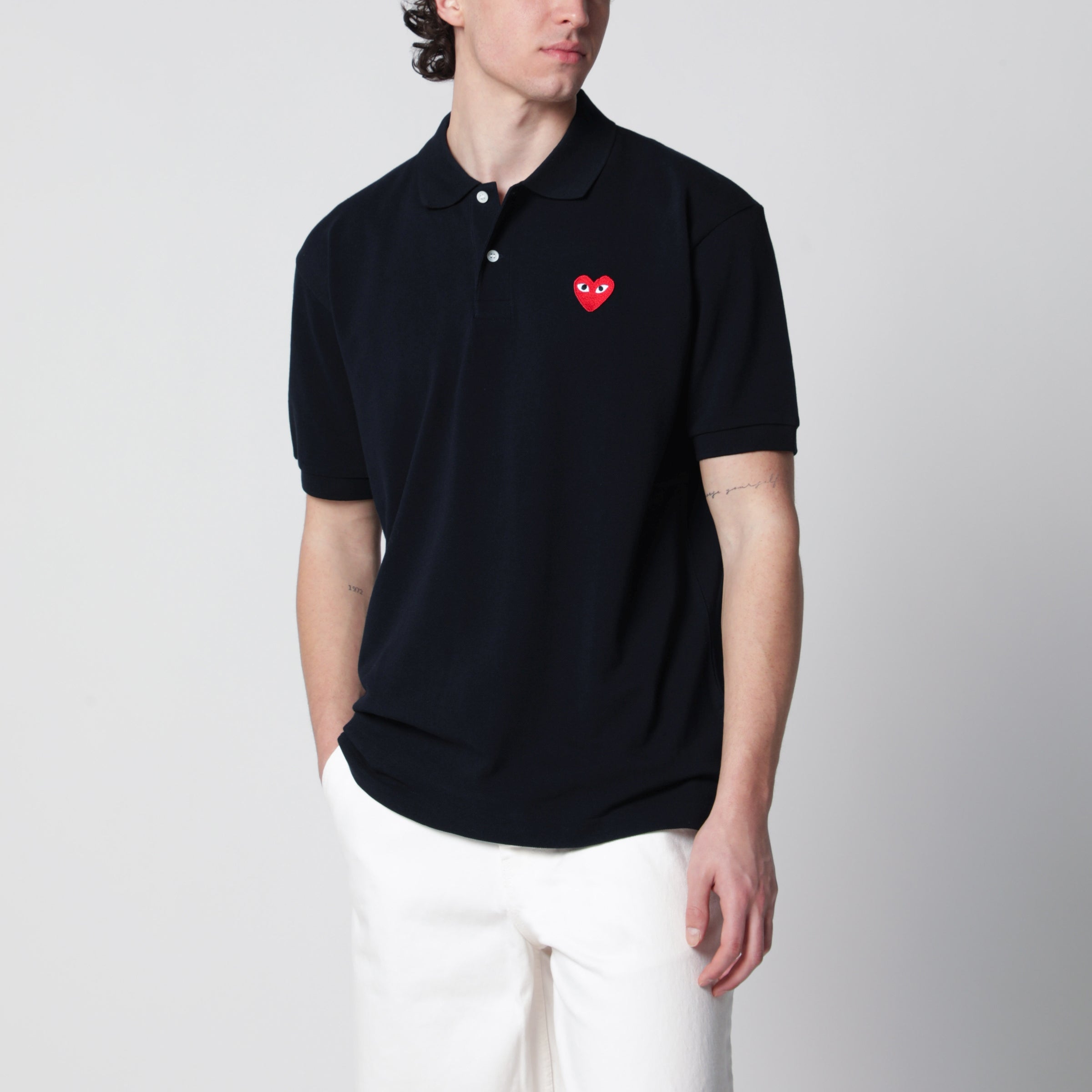 Comme des Garçons Play Red Heart polo shirt in navy blue cotton