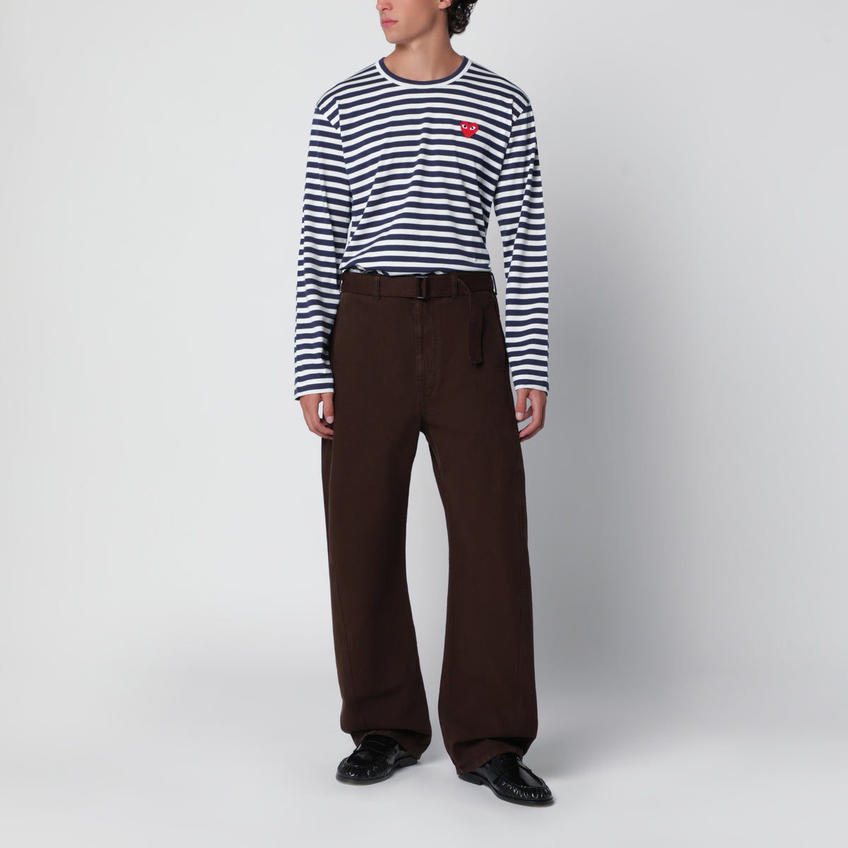 T-shirt a righe navy in cotone