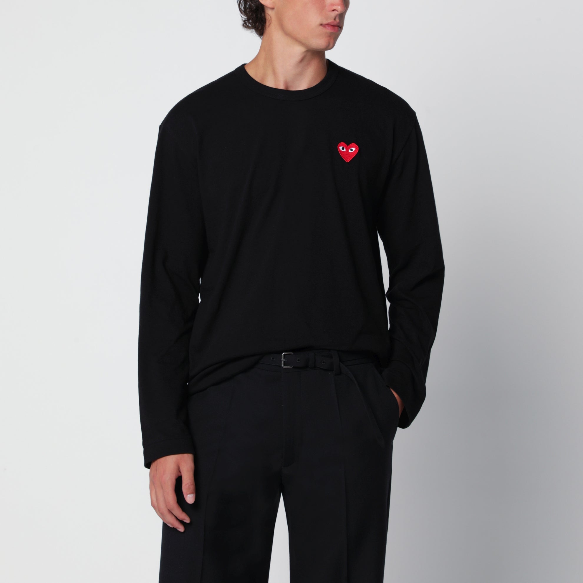Schwarzes Baumwoll-Langarmshirt