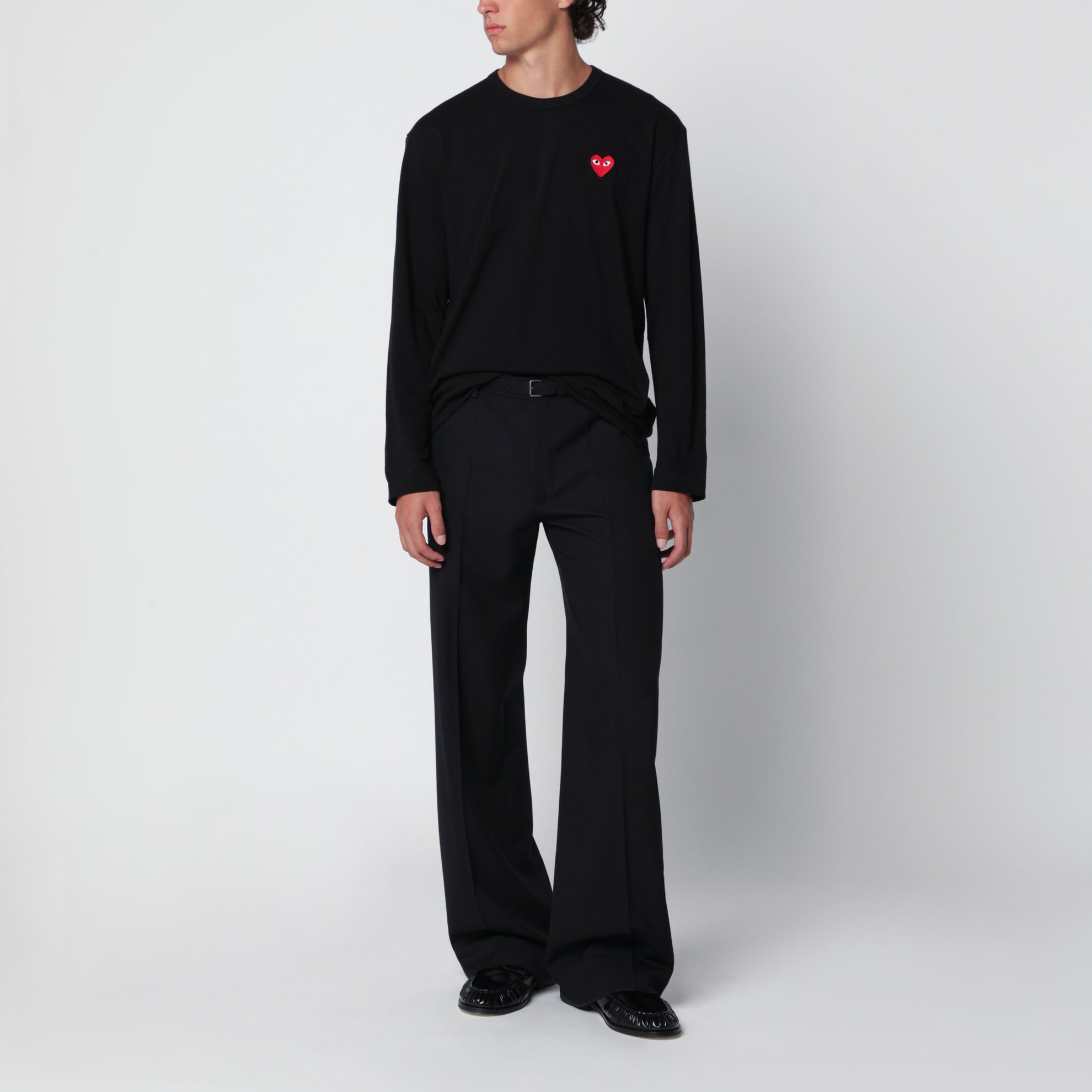 Schwarzes Baumwoll-Langarmshirt