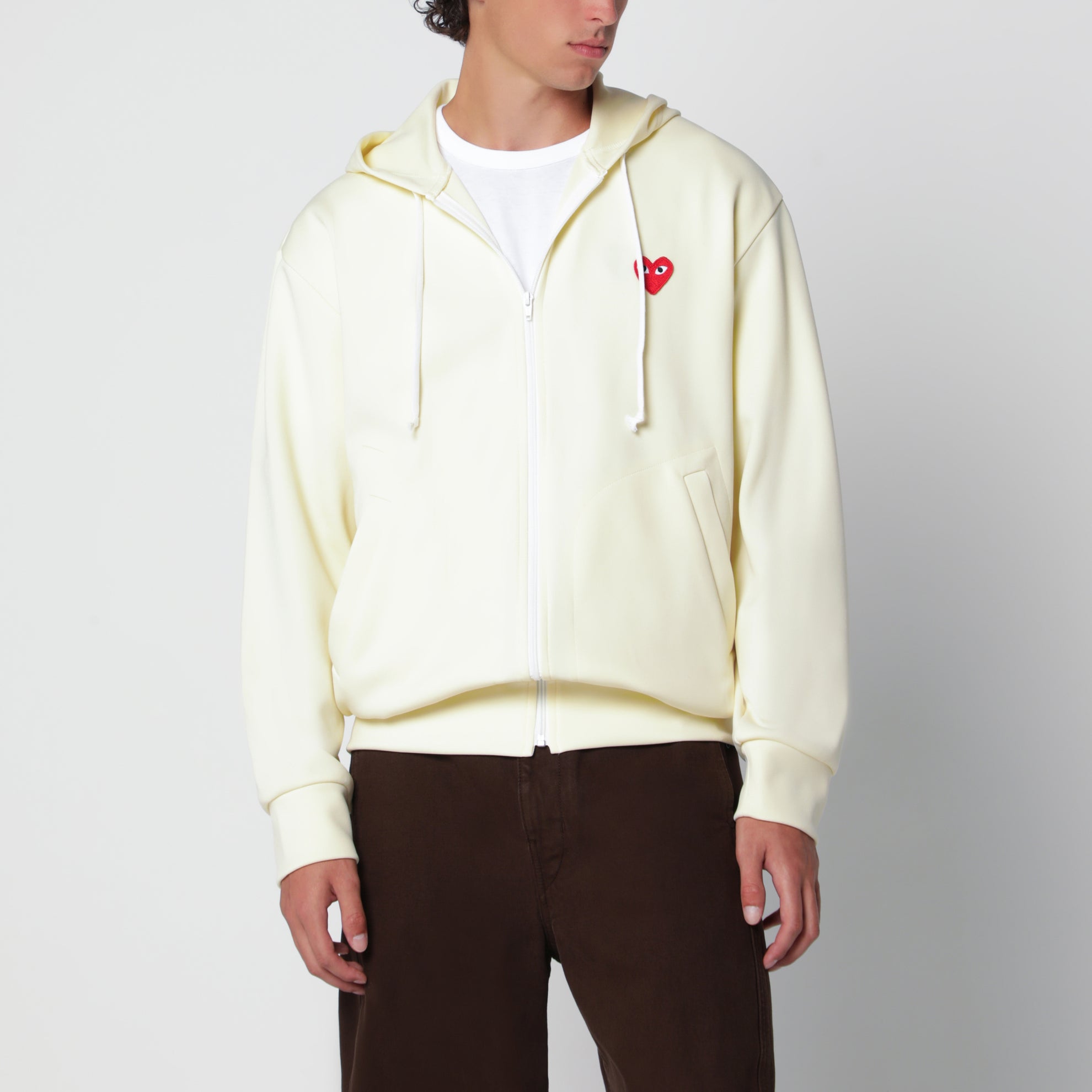 Ivory zip-up hoodie in polyester