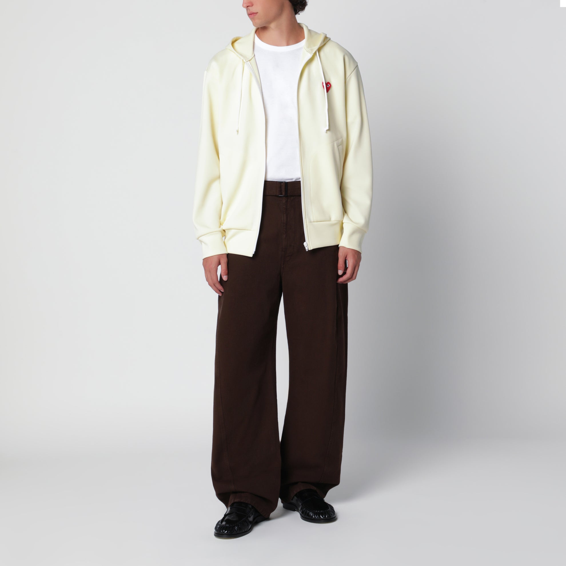 Ivory zip-up hoodie in polyester