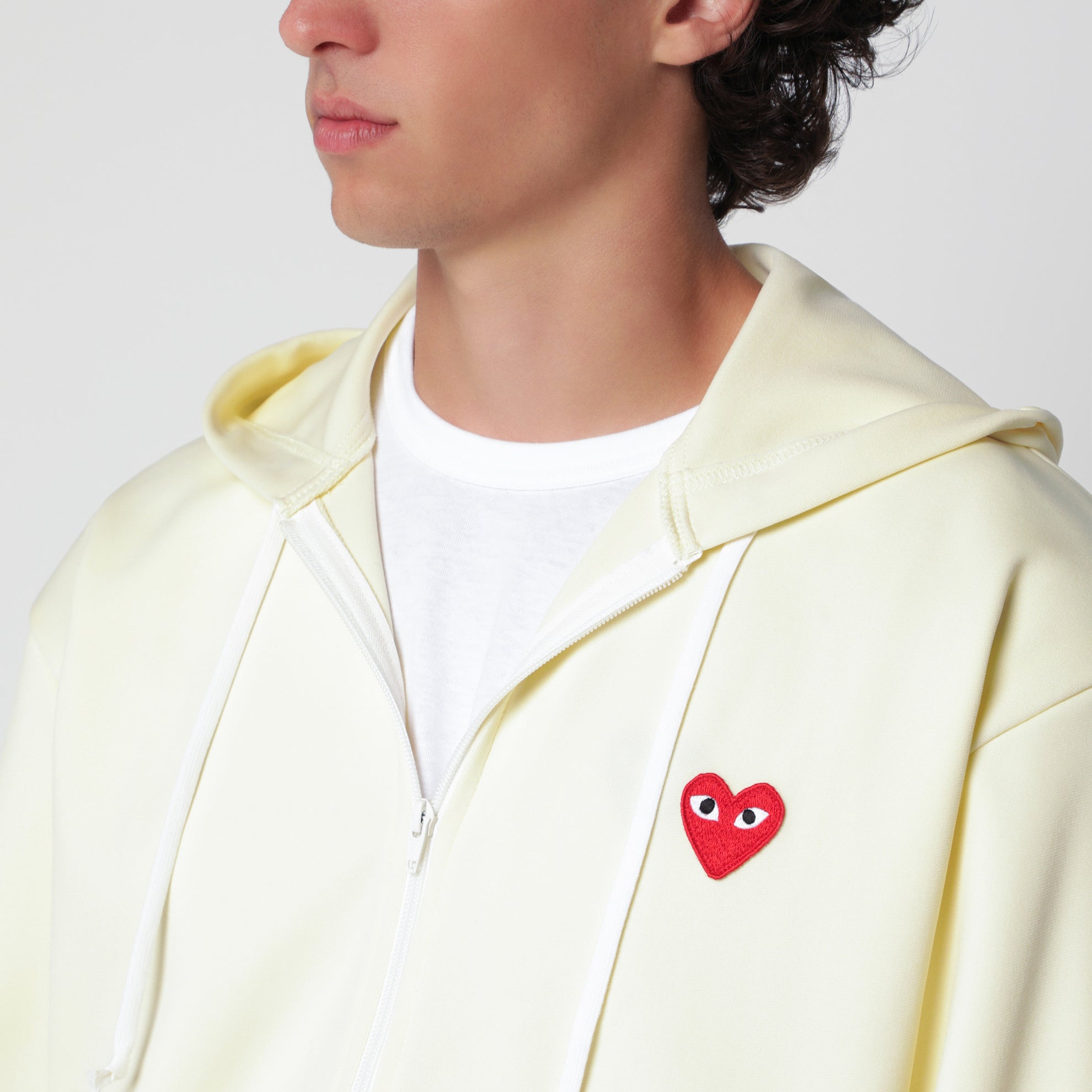 Ivory zip-up hoodie in polyester