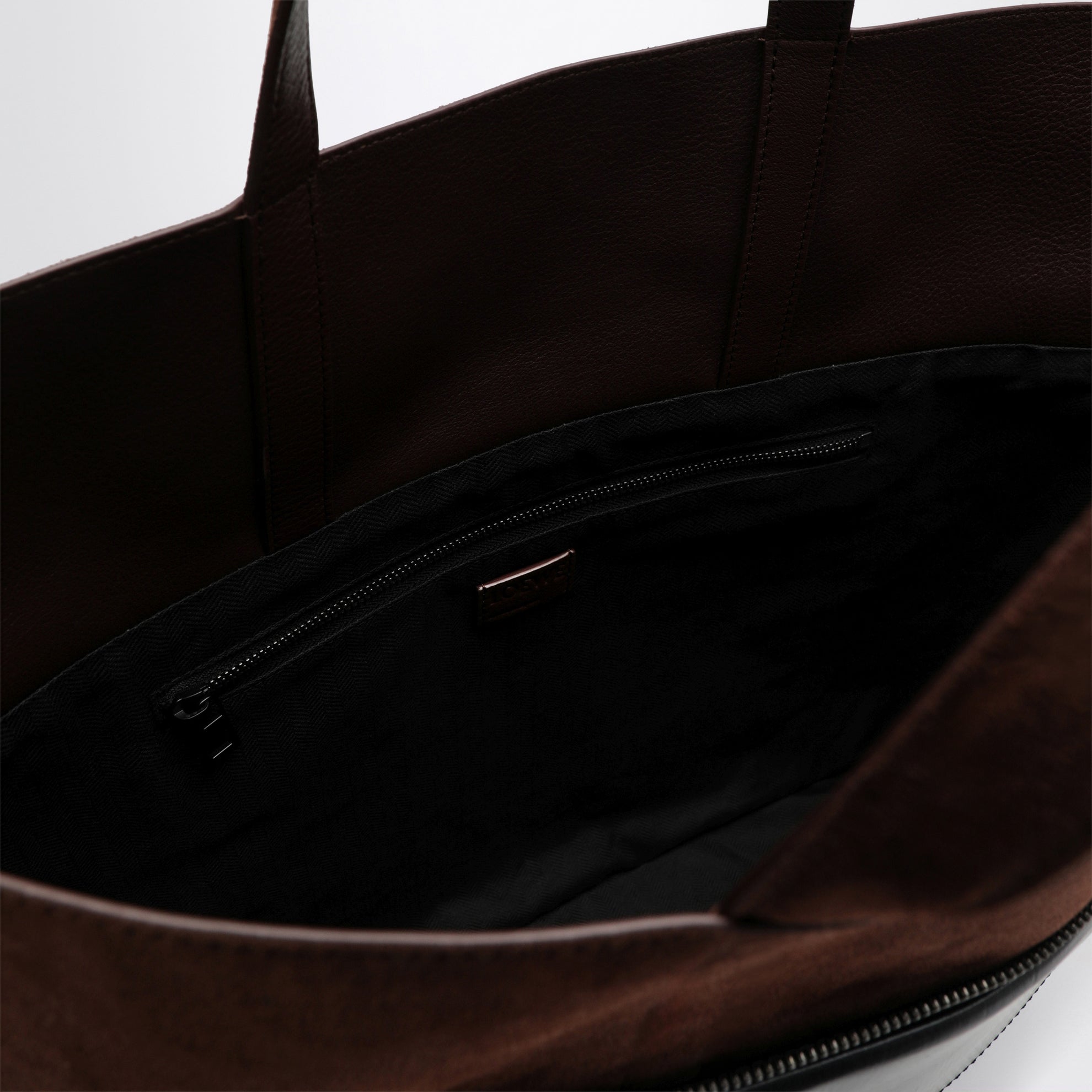 Große Switch Tote Bag aus schwarzem/Espresso Leder und Veloursleder
