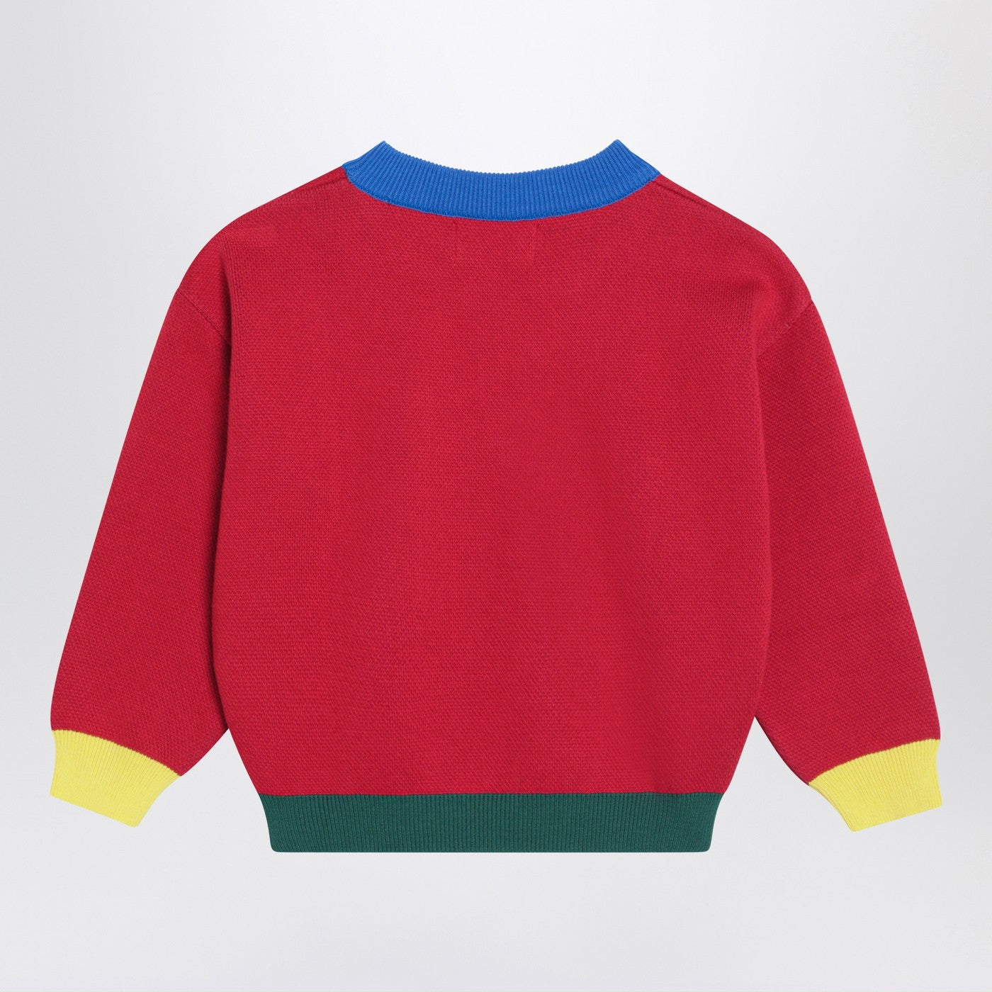 Red sweater with logo intarsia
