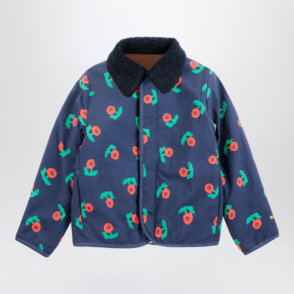Marineblaue Wendejacke mit Blumenmuster