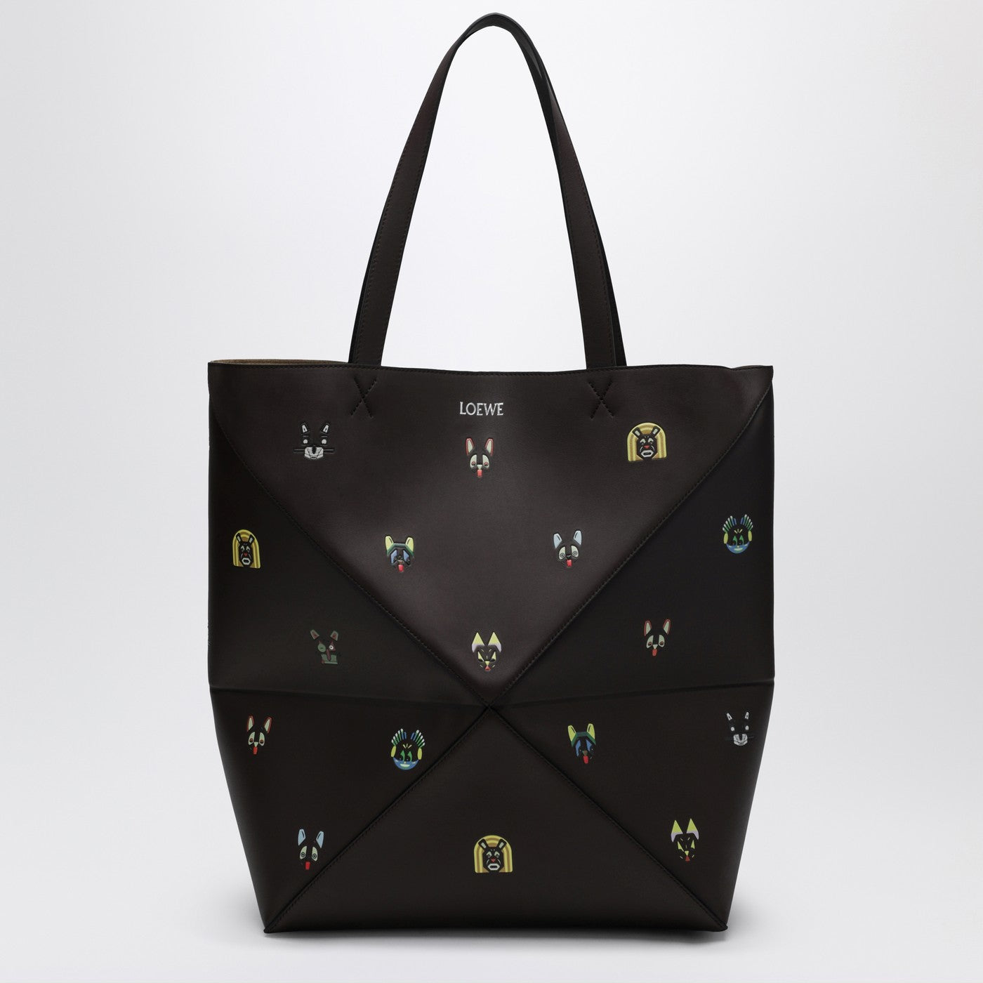 Puzzle Fold XL Cats bag in brown leather