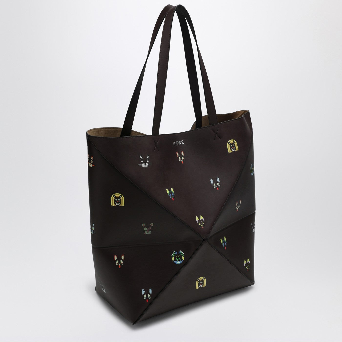 Puzzle Fold XL Cats bag in brown leather