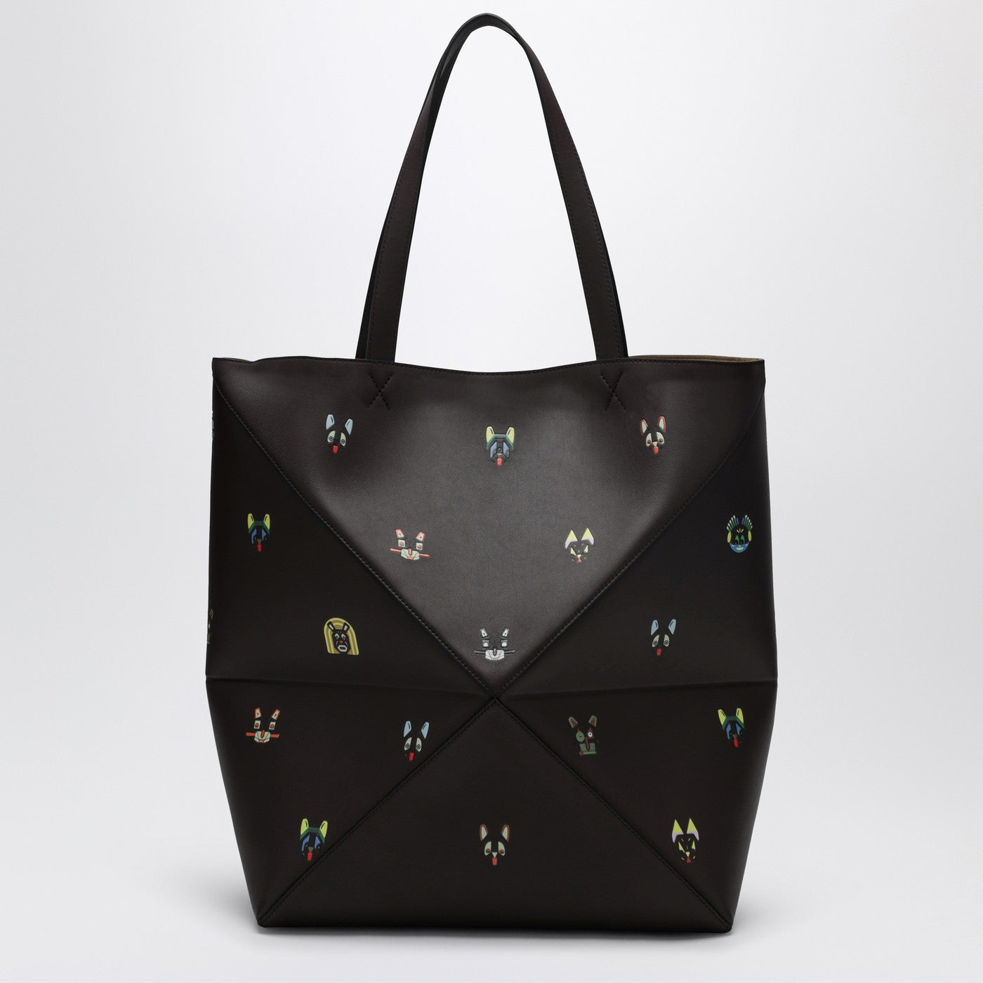 Puzzle Fold XL Cats bag in brown leather