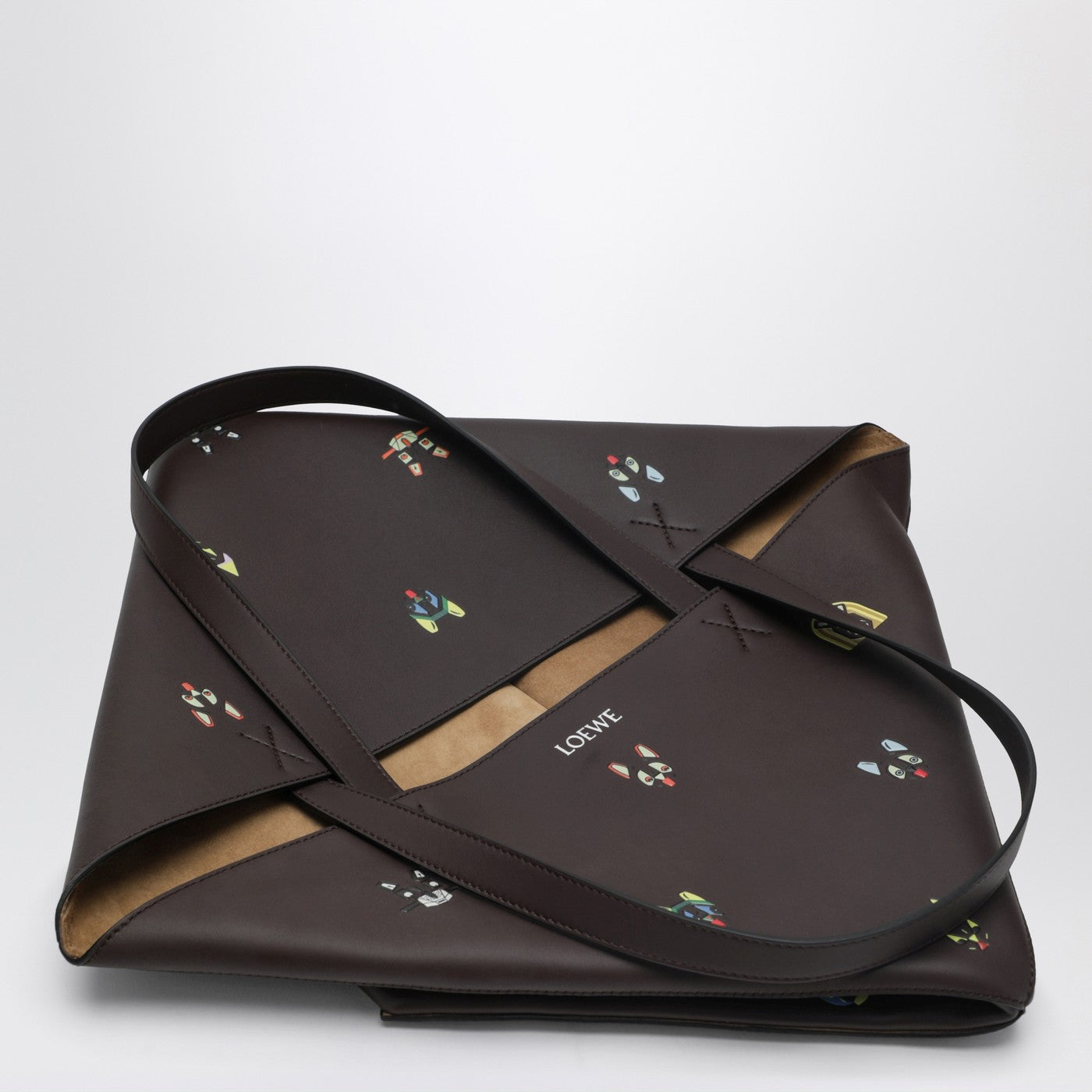 Puzzle Fold XL Cats bag in brown leather