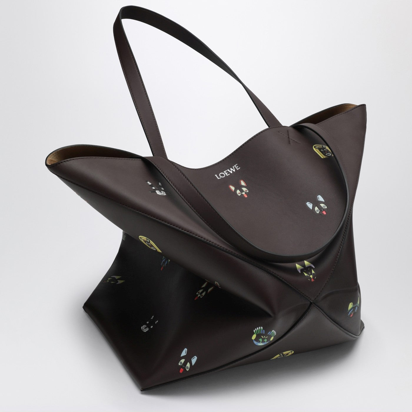 Puzzle Fold XL Cats bag in brown leather