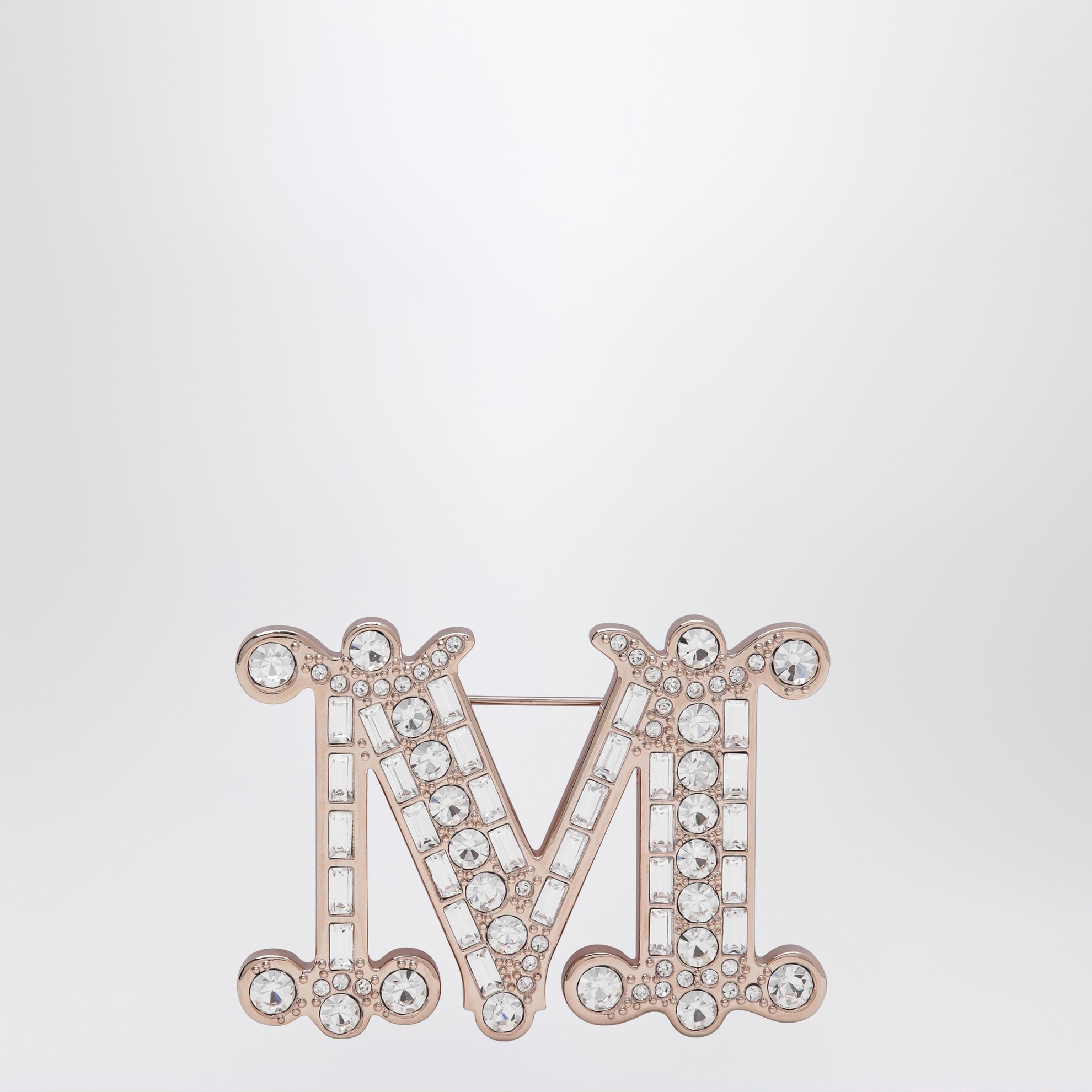 Monogram brooch with micro crystals in metal, crystal