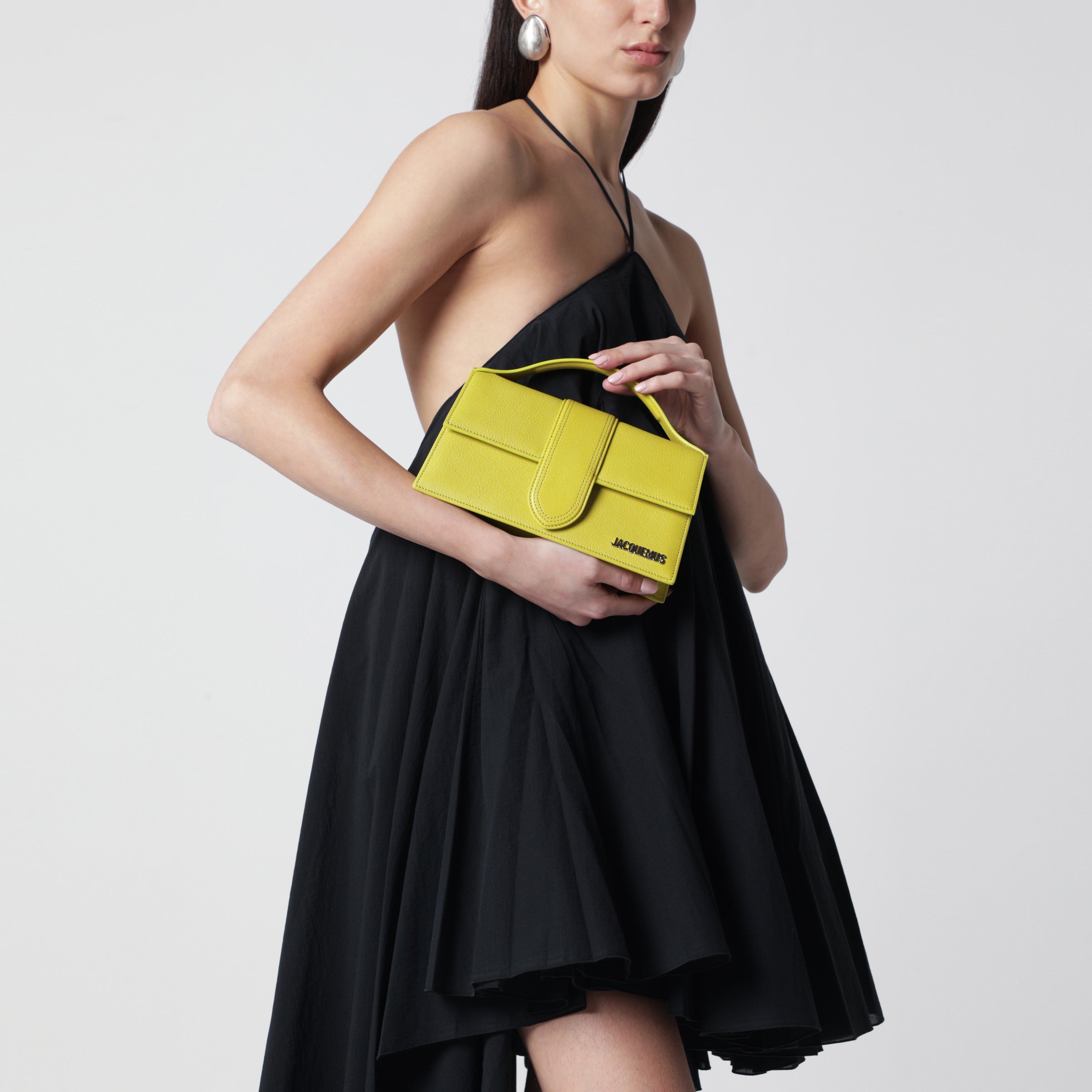 JACQUEMUS Le Grand top-handle bag in acid green leather | TheDoubleF