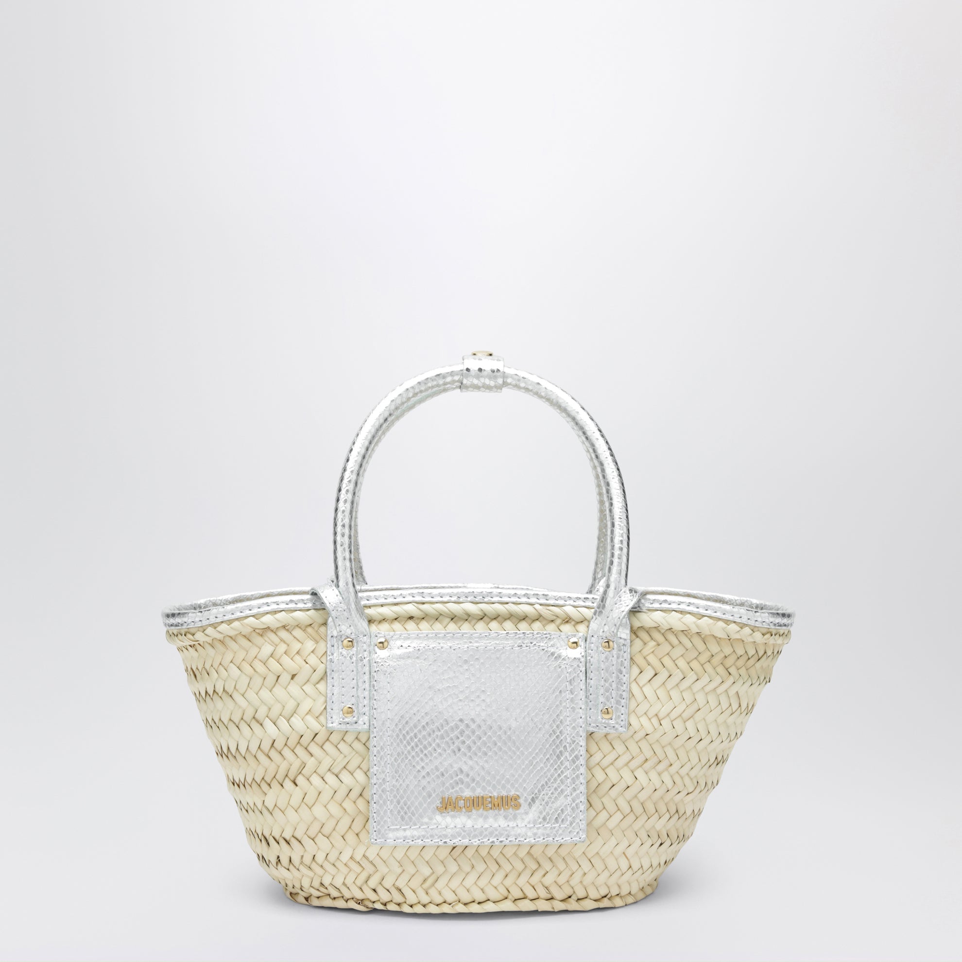 Borsa cesto piccola Soli naturale/argento in rafia
