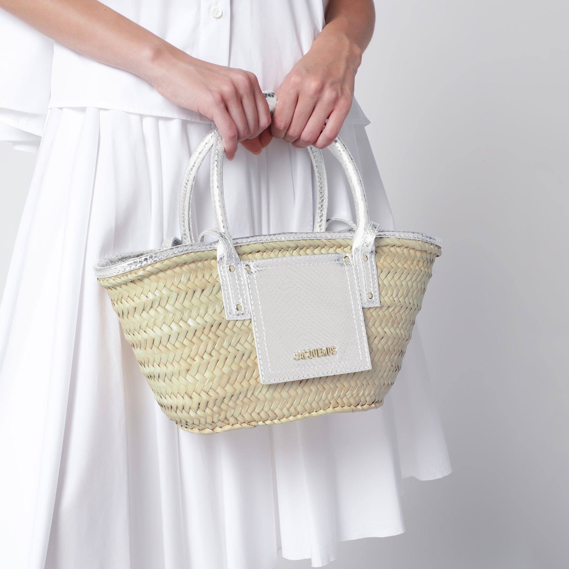 Borsa cesto piccola Soli naturale/argento in rafia