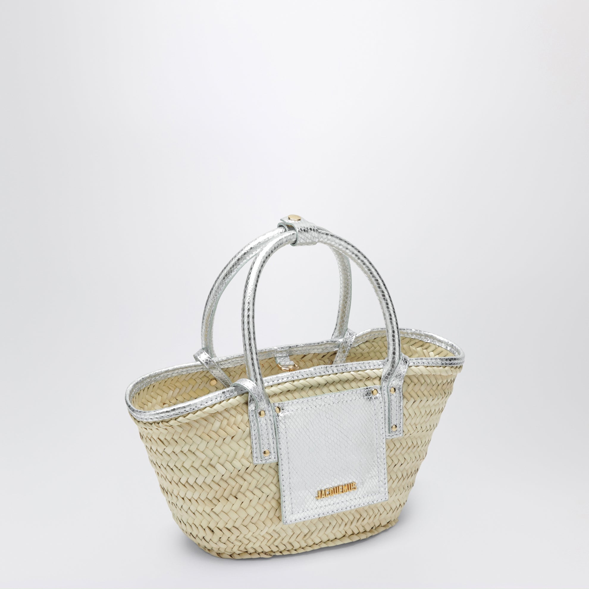 Borsa cesto piccola Soli naturale/argento in rafia