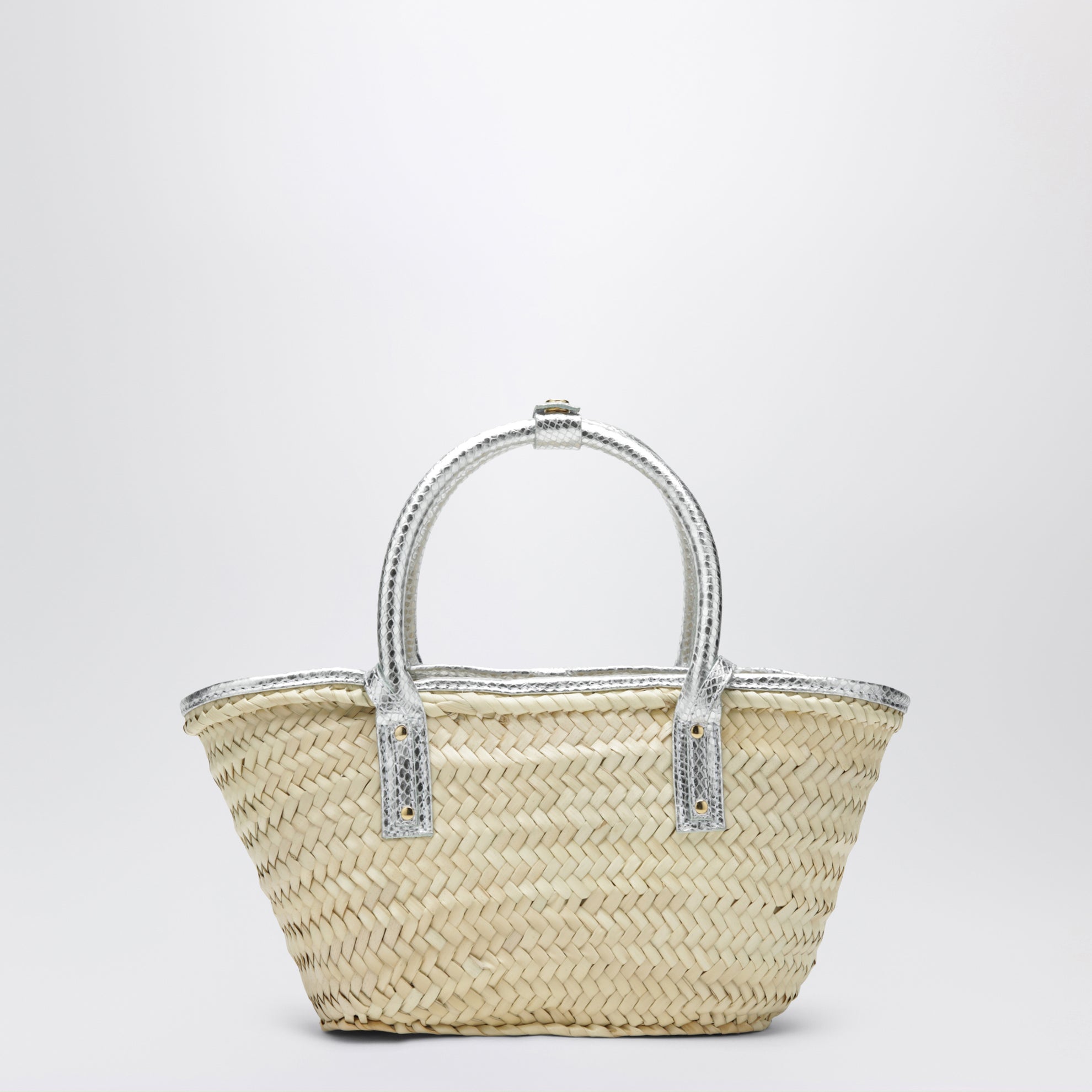 Borsa cesto piccola Soli naturale/argento in rafia