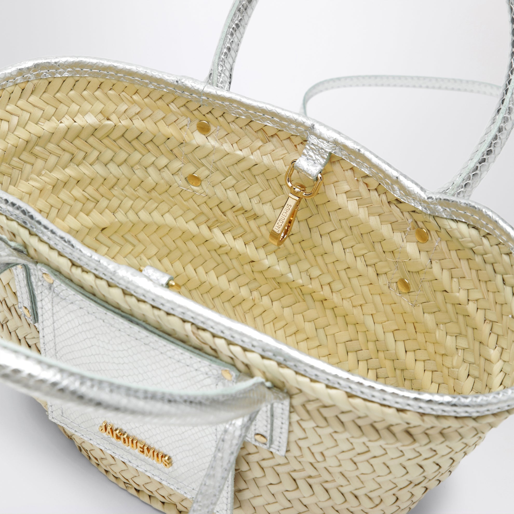 Borsa cesto piccola Soli naturale/argento in rafia