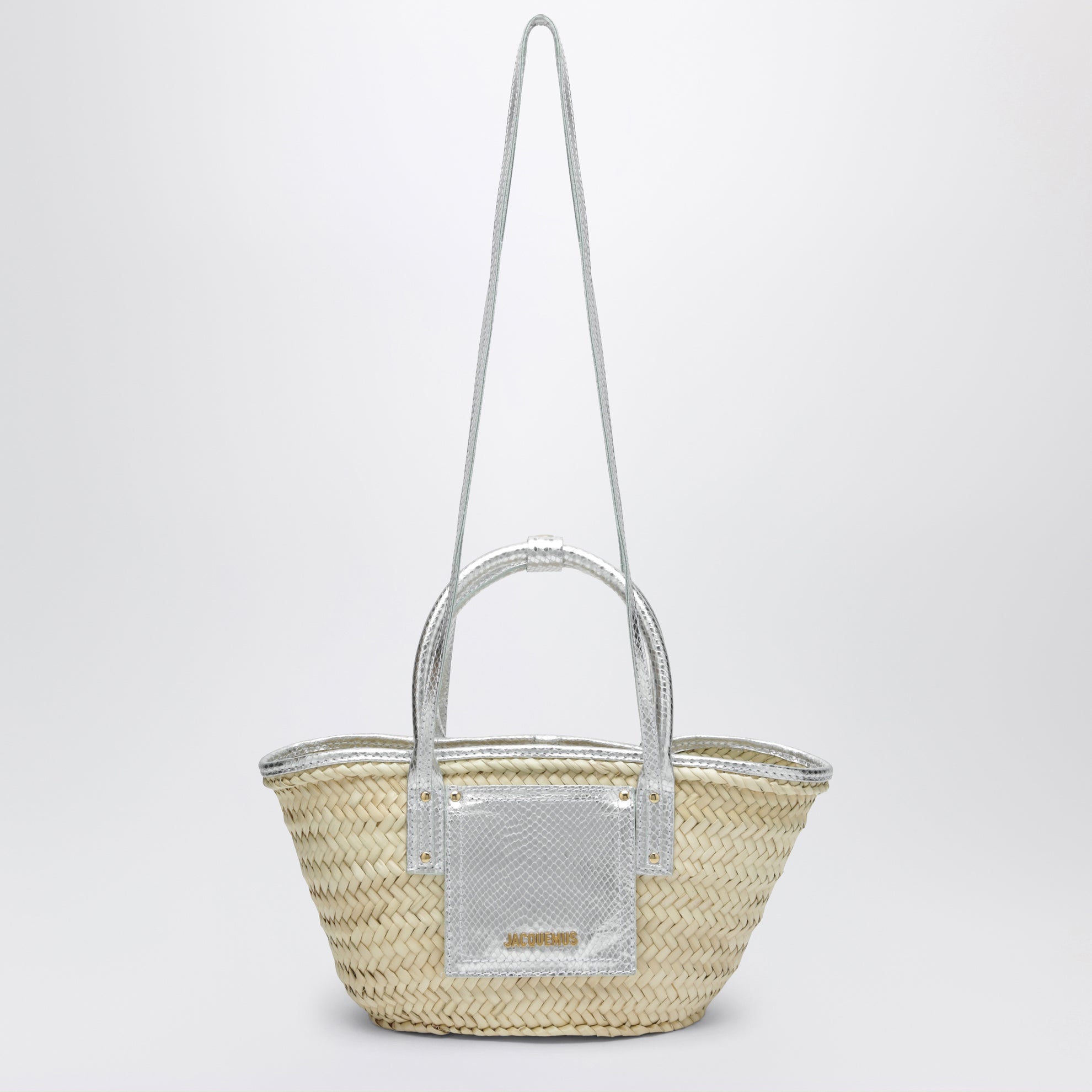 Borsa cesto piccola Soli naturale/argento in rafia