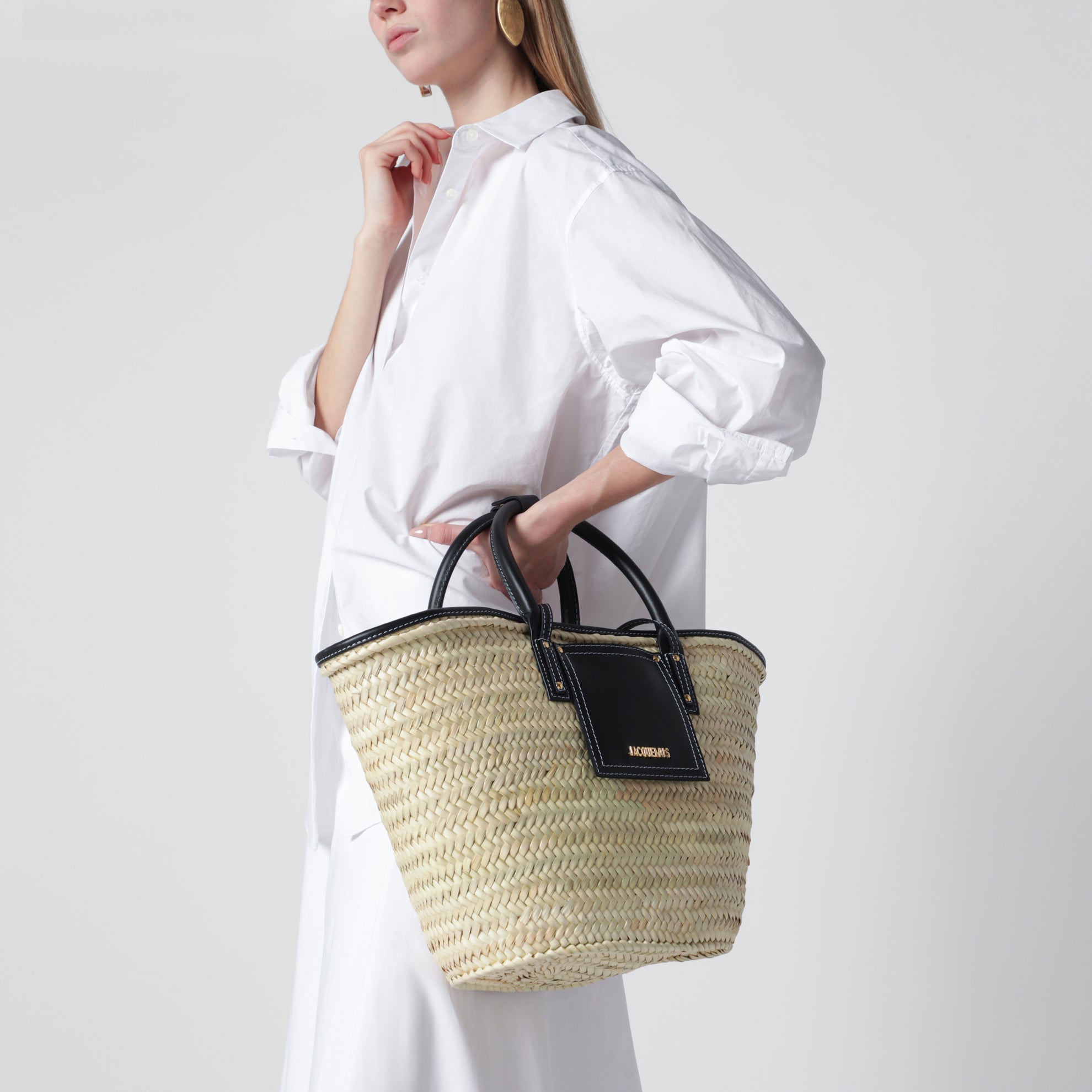 Borsa a mano Le Panier Soli in rafia nera