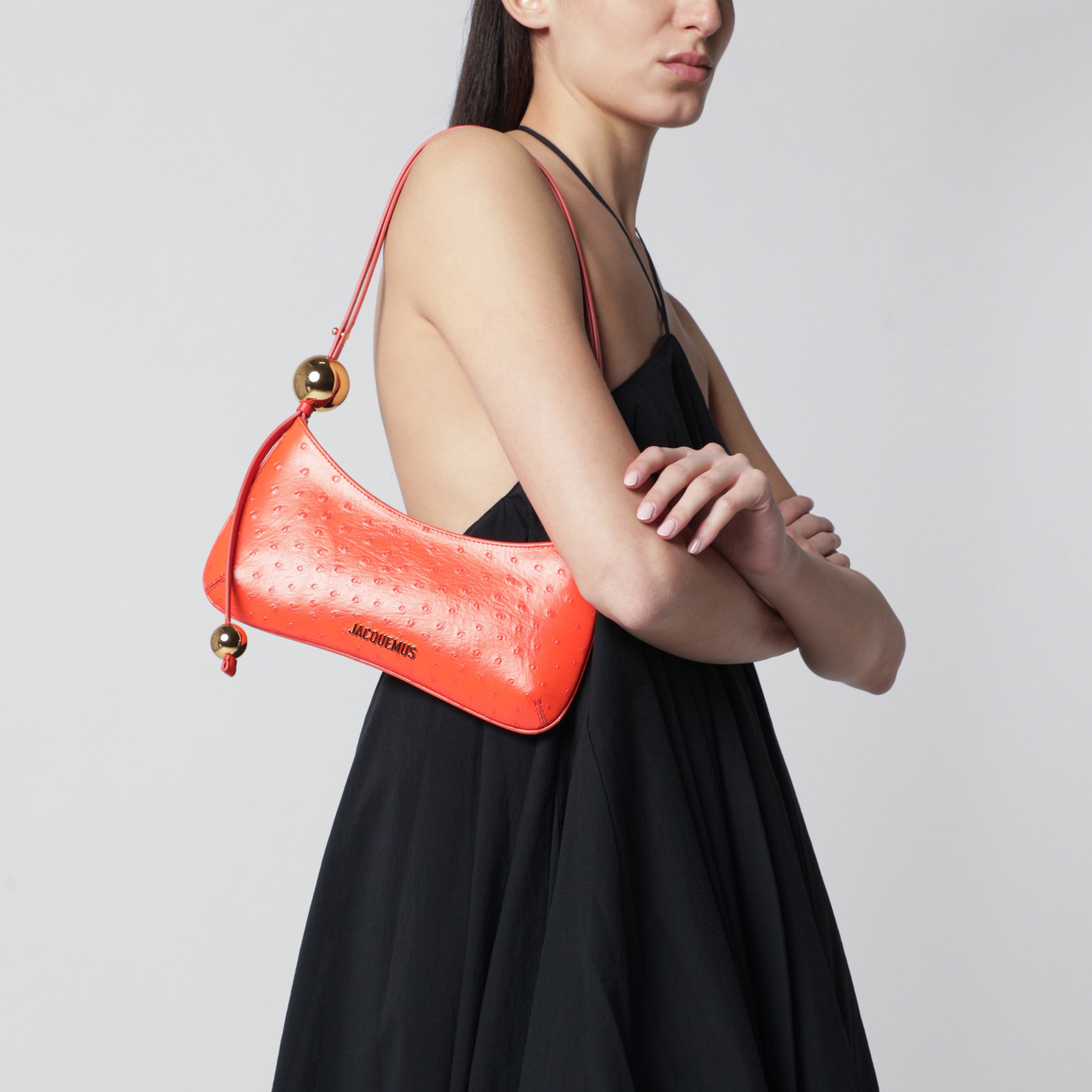 Sac Le Bisou Perle Orange en Cuir embossé effet Autruche