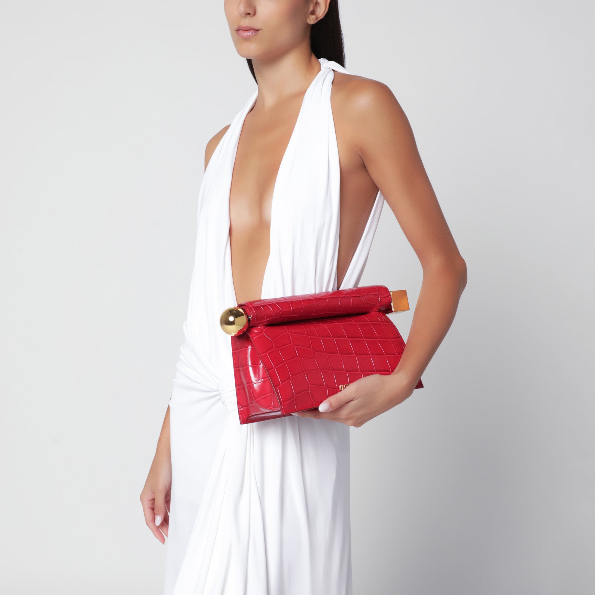 Clutch La Pochette Rond Carré rossa in pelle