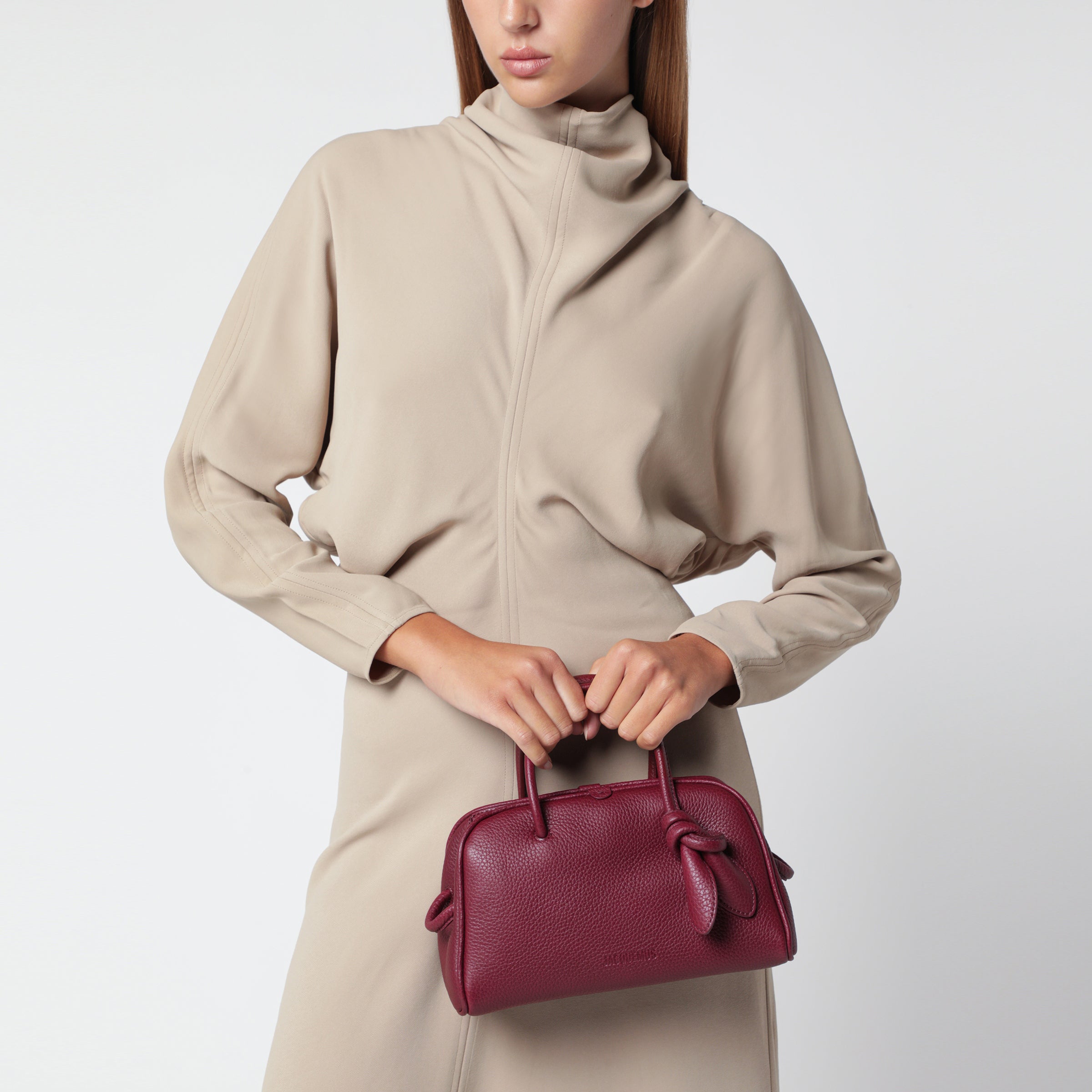 JACQUEMUS Small Turismo bag in leather, Burgundy | TheDoubleF