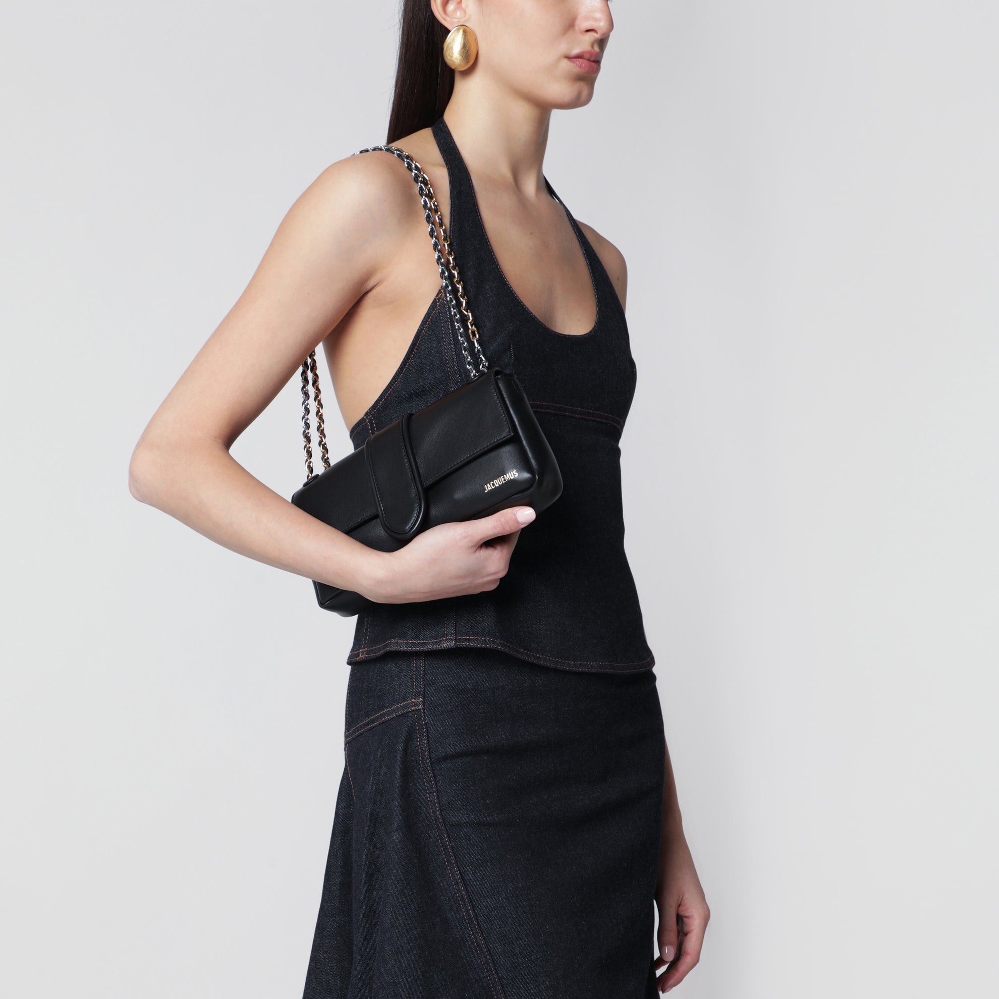 Sac à épaule Chaîne souple en nappa noir