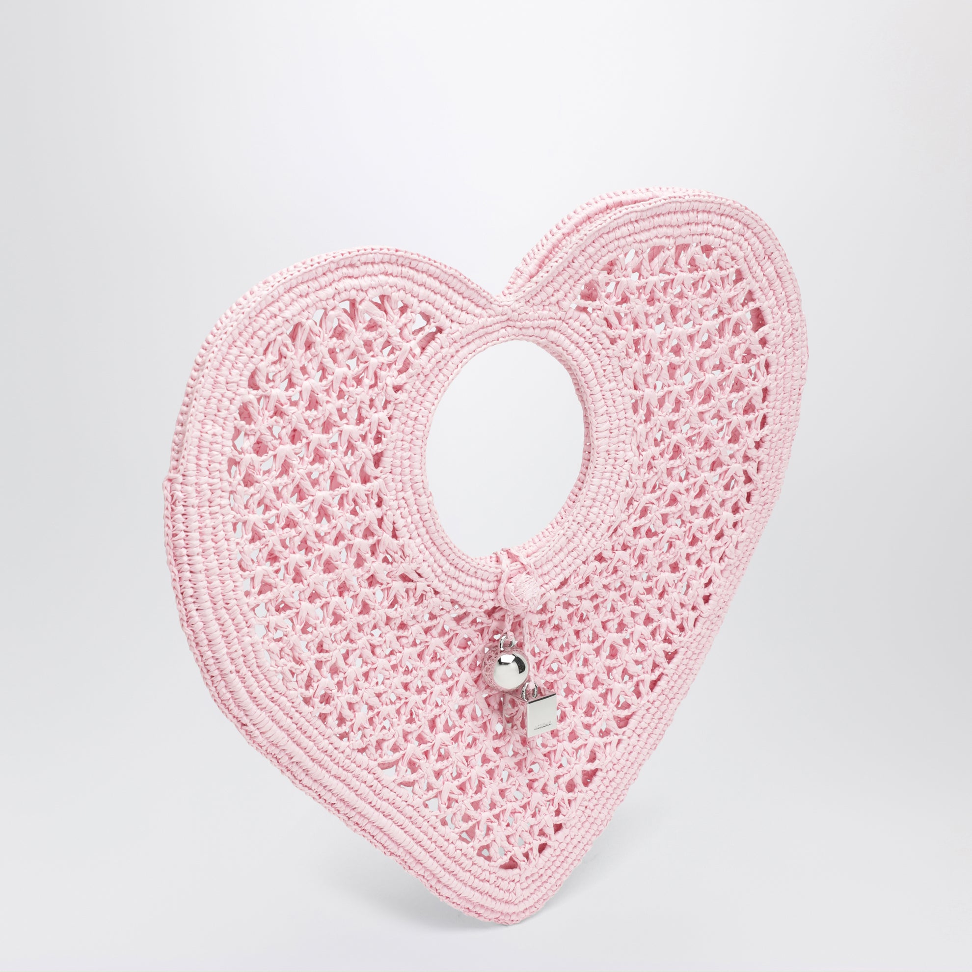 Borsa Spiaggia Coeur in rafia rosa chiaro