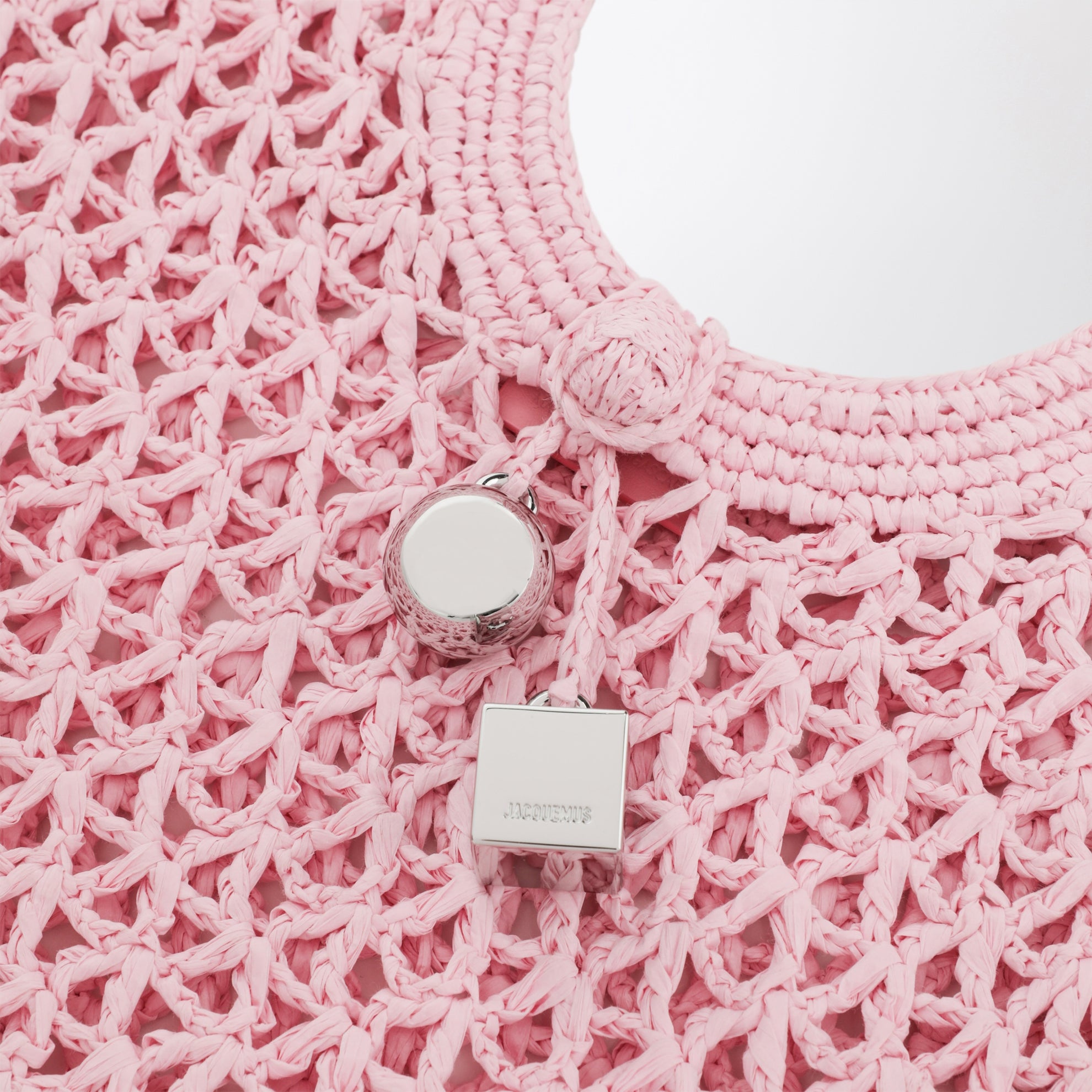 Borsa Spiaggia Coeur in rafia rosa chiaro