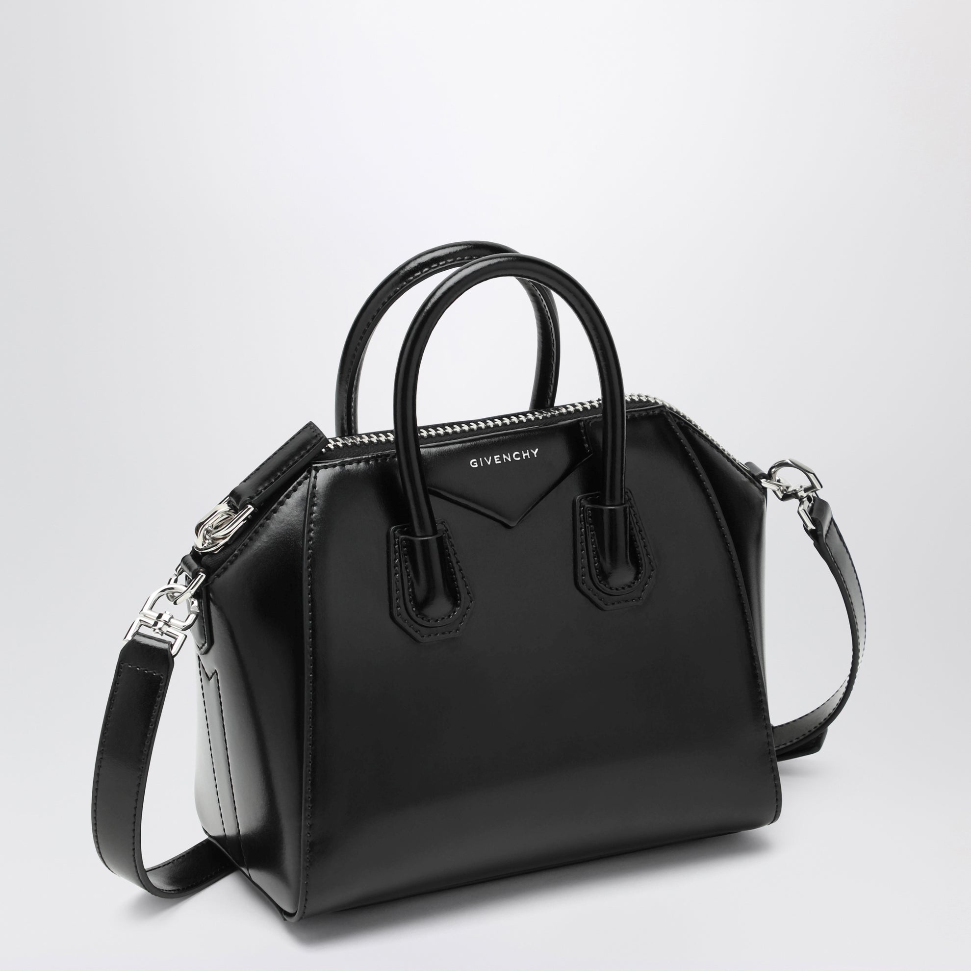 Mini Antigona Tasche in schwarzem Leder