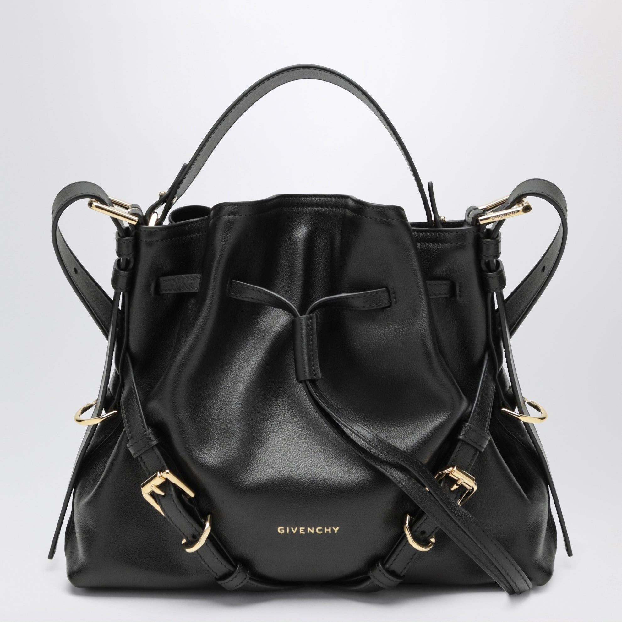 Borsa a secchiello Voyou Bucket piccola in pelle nera
