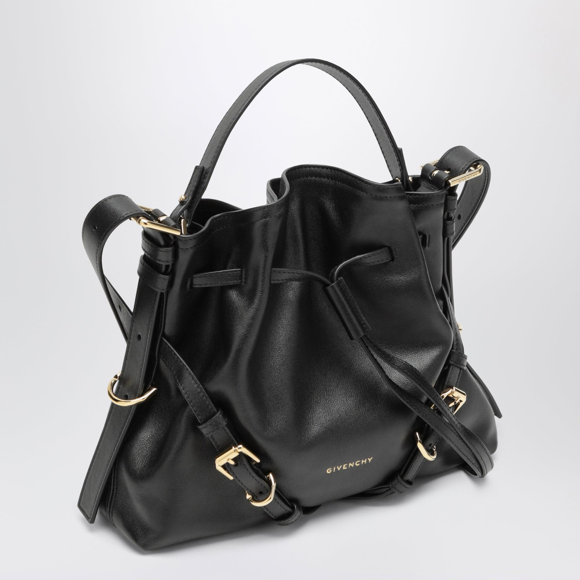 Borsa a secchiello Voyou Bucket piccola in pelle nera