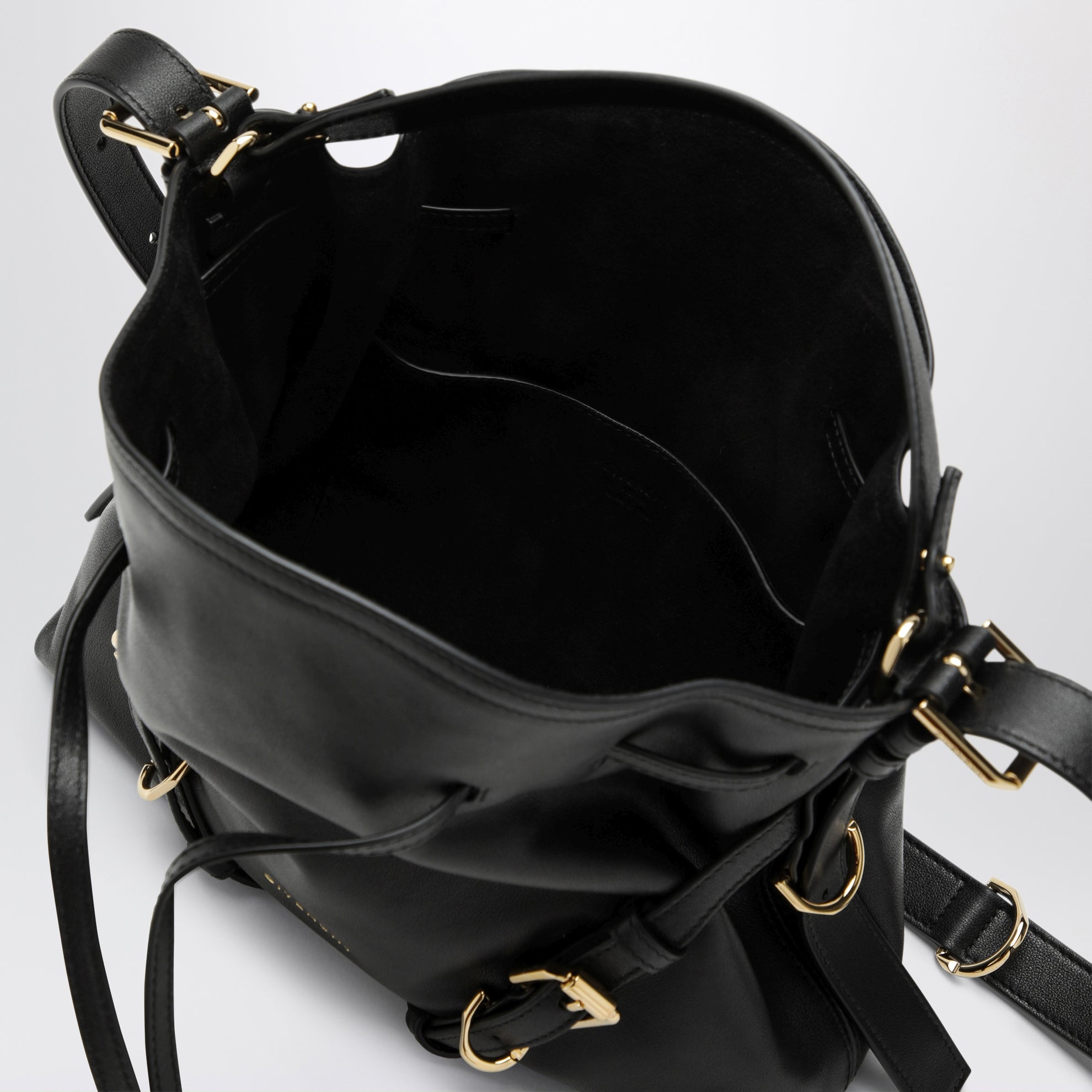 Borsa a secchiello Voyou Bucket piccola in pelle nera