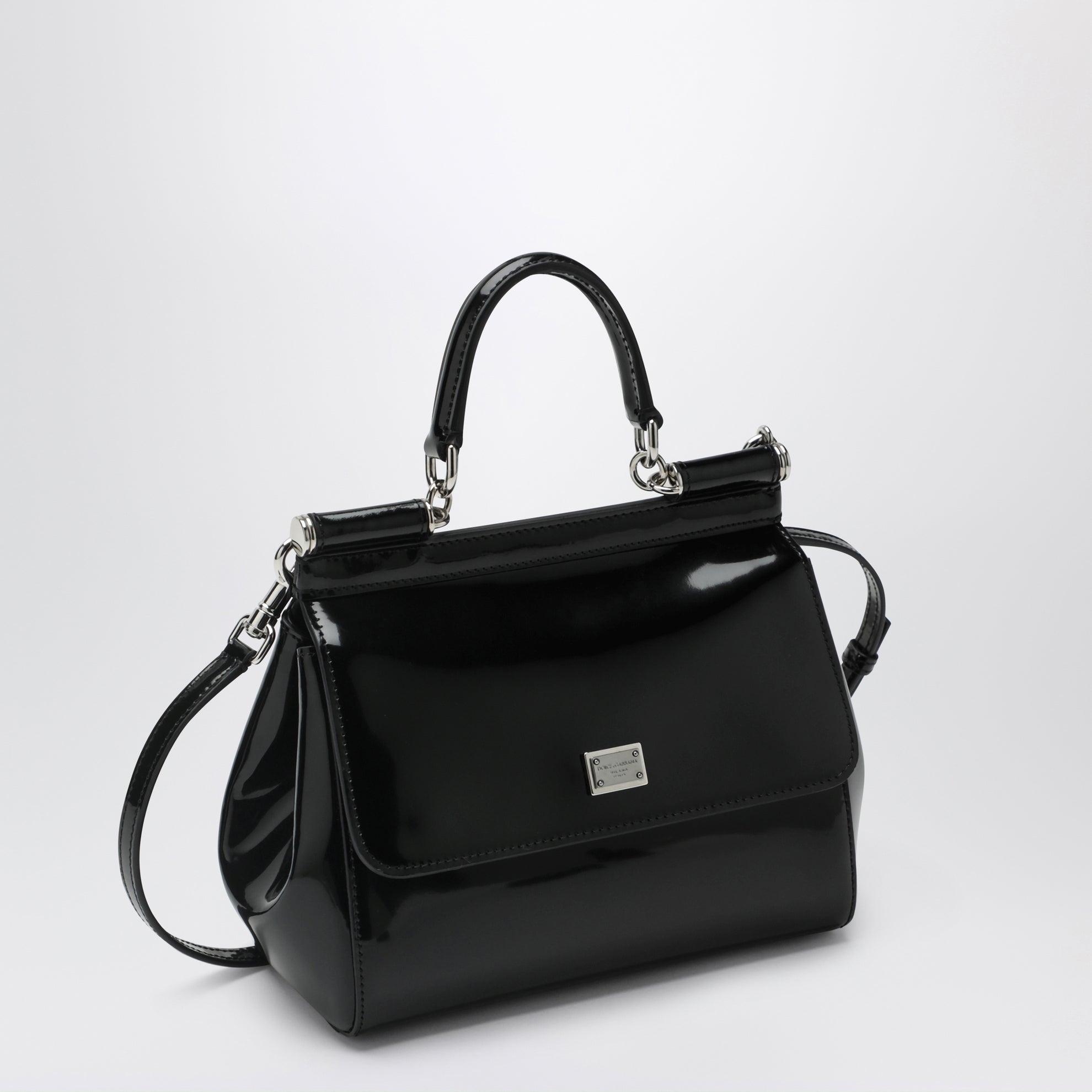 Borsa a mano Sicily piccola nera in pelle lucida