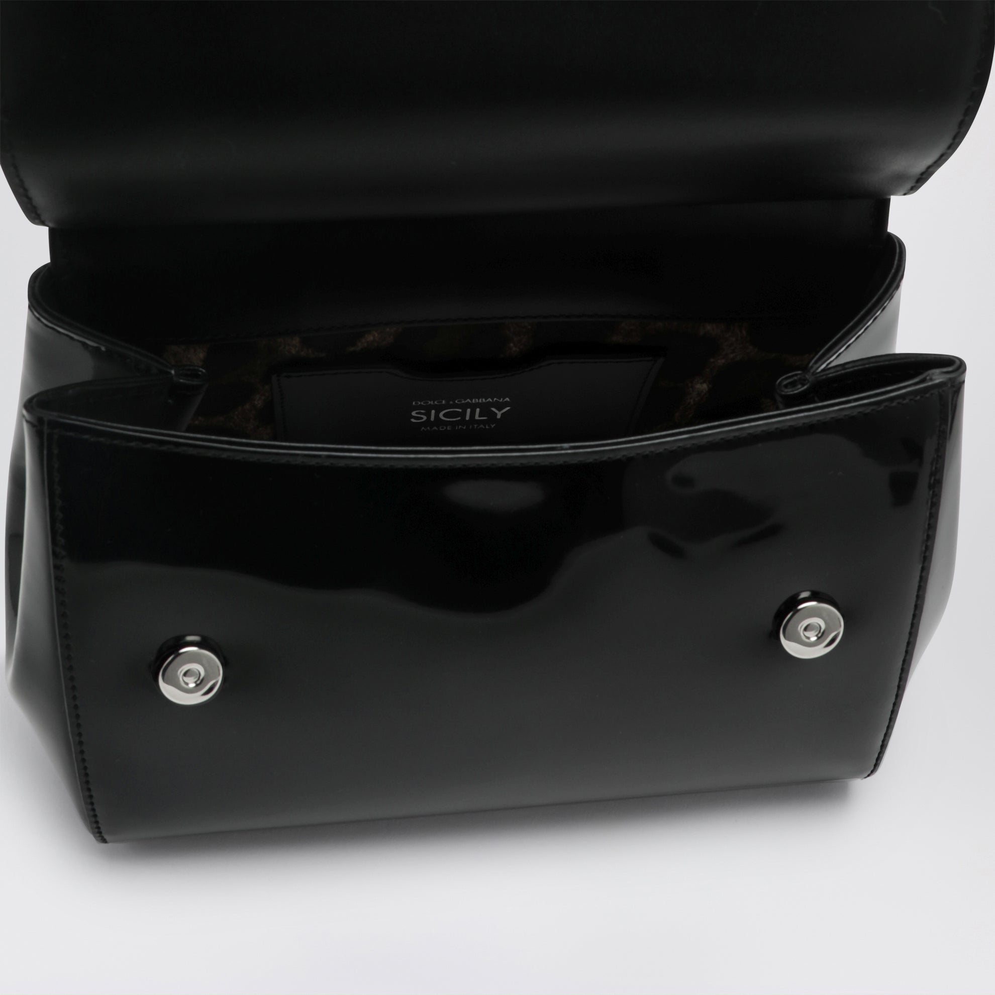 Borsa a mano Sicily piccola nera in pelle lucida