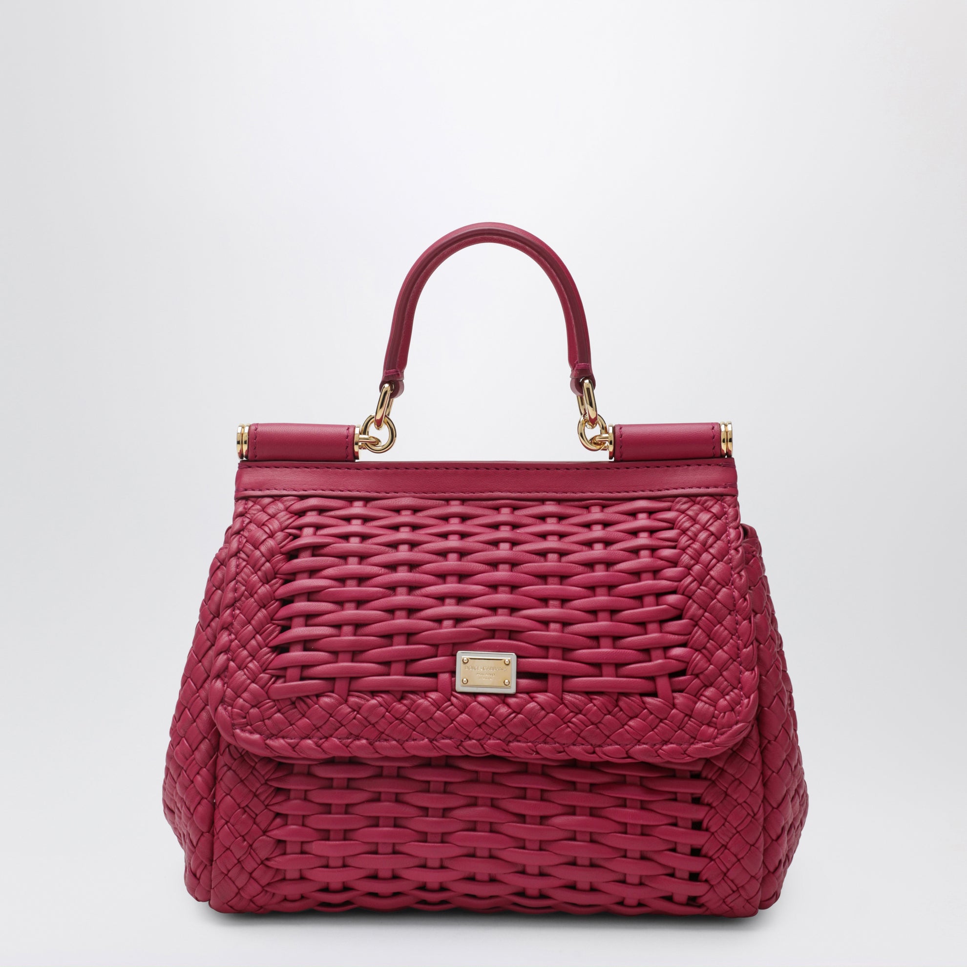 Small Sicily handbag in woven nappa leather, hibiscus