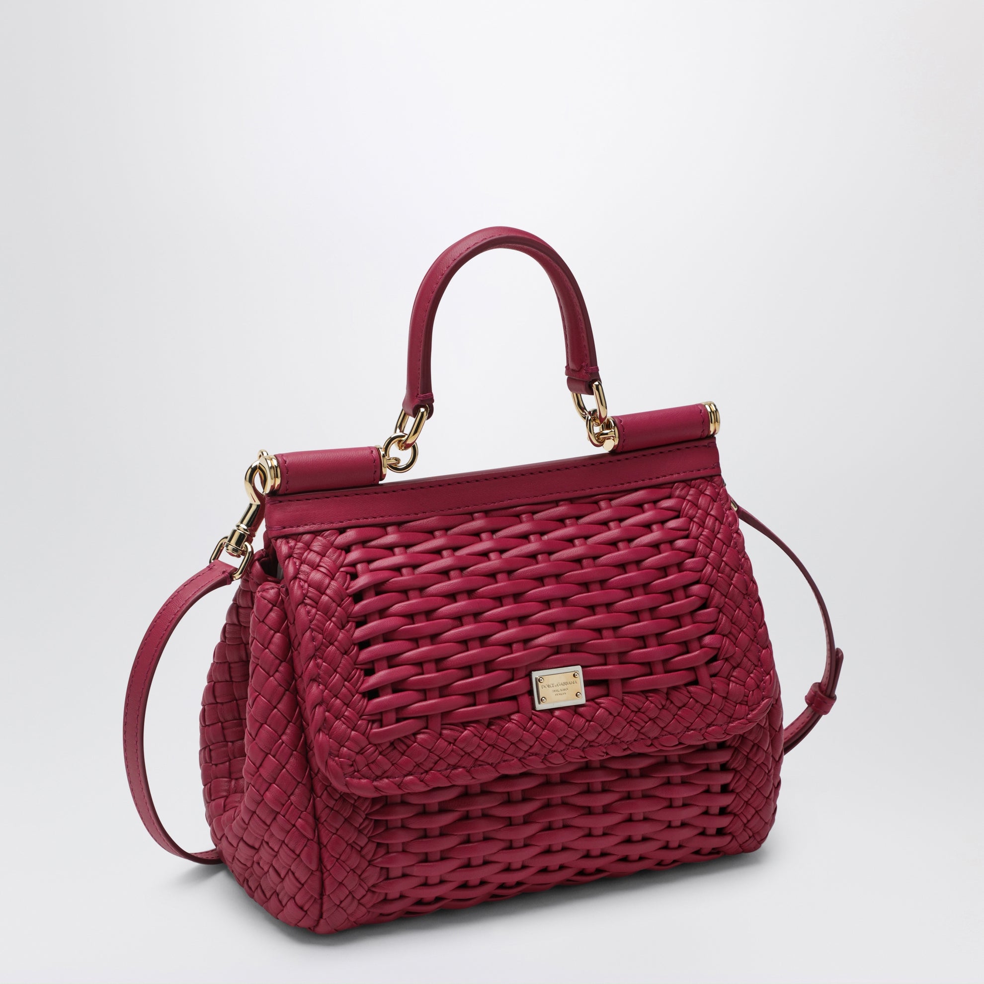 Small Sicily handbag in woven nappa leather, hibiscus