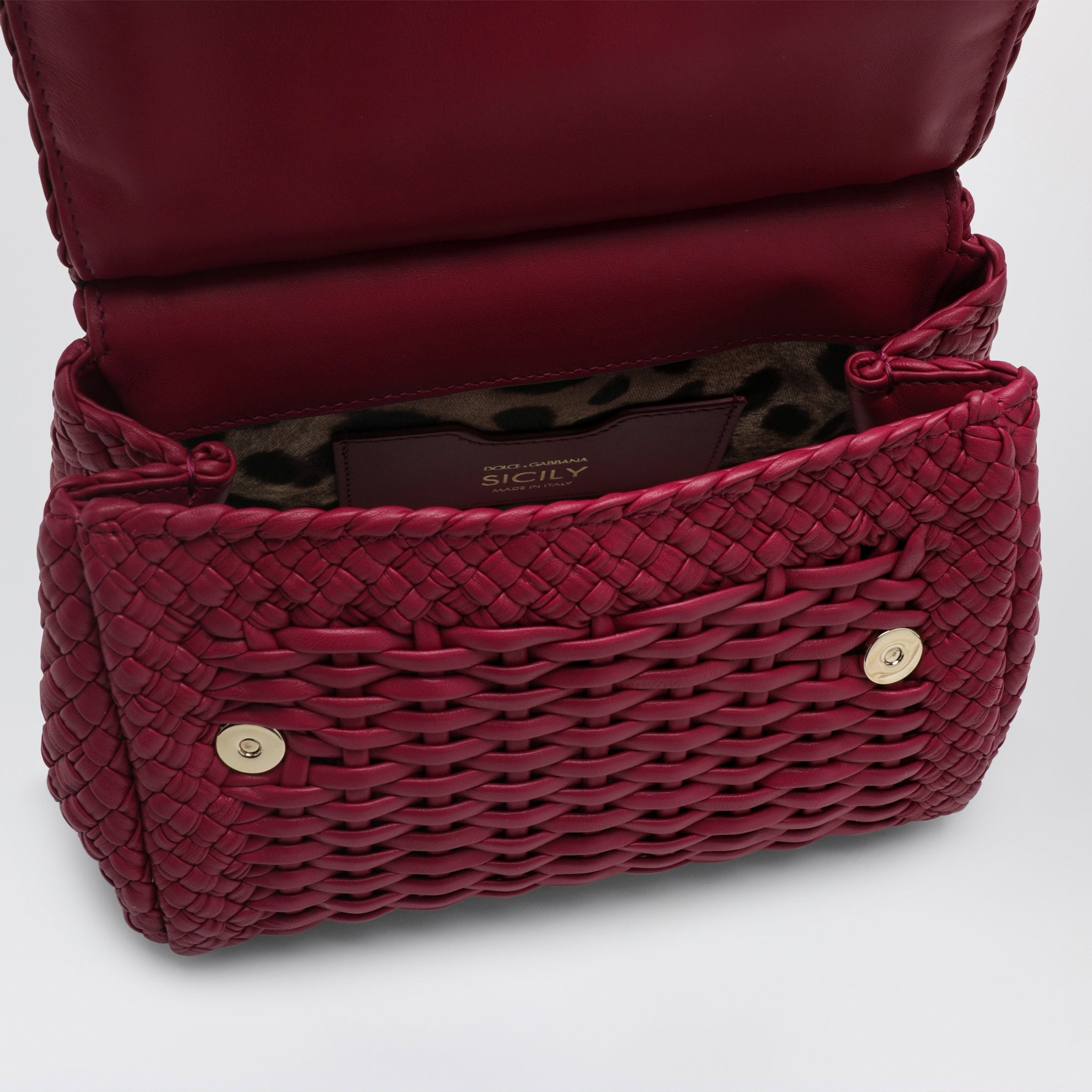 Small Sicily handbag in woven nappa leather, hibiscus