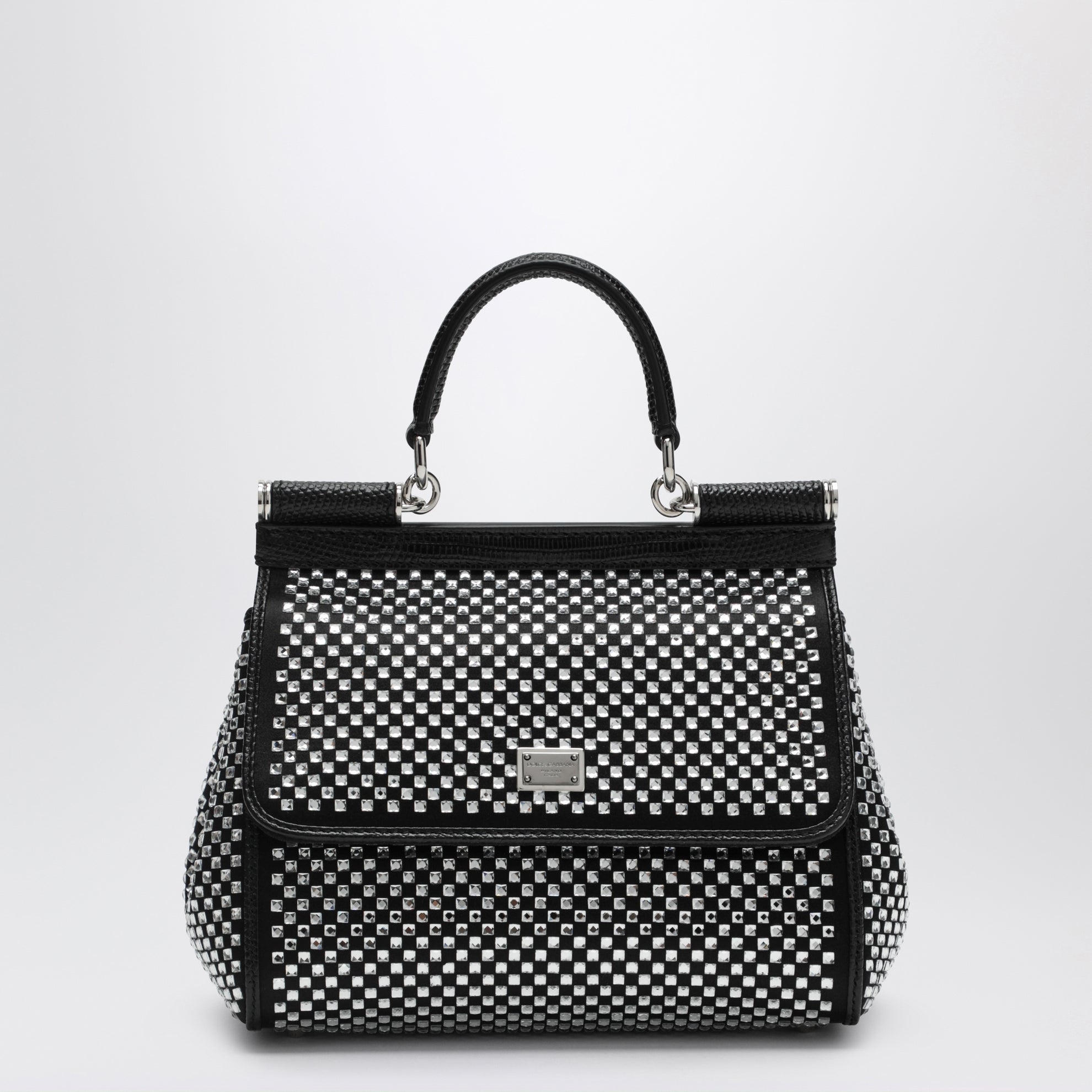 Borsa a mano Sicily piccola nera con cristalli