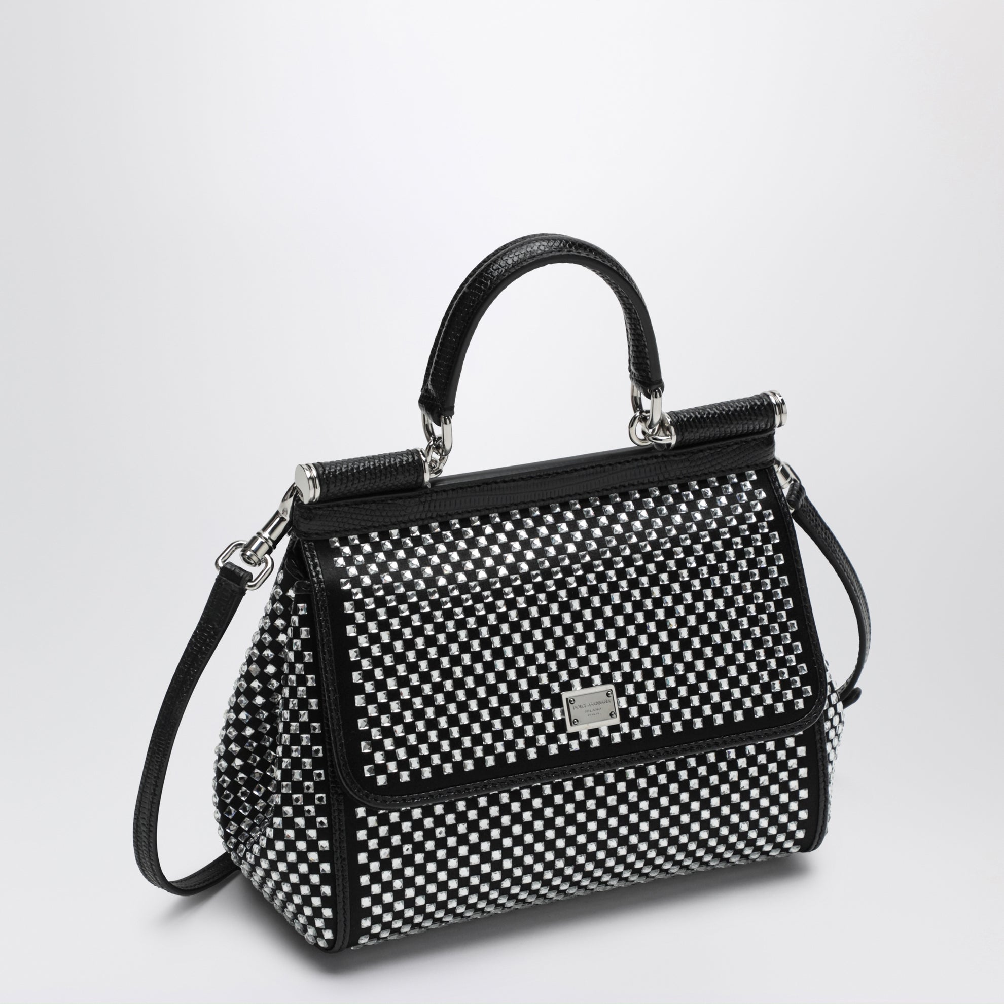 Borsa a mano Sicily piccola nera con cristalli