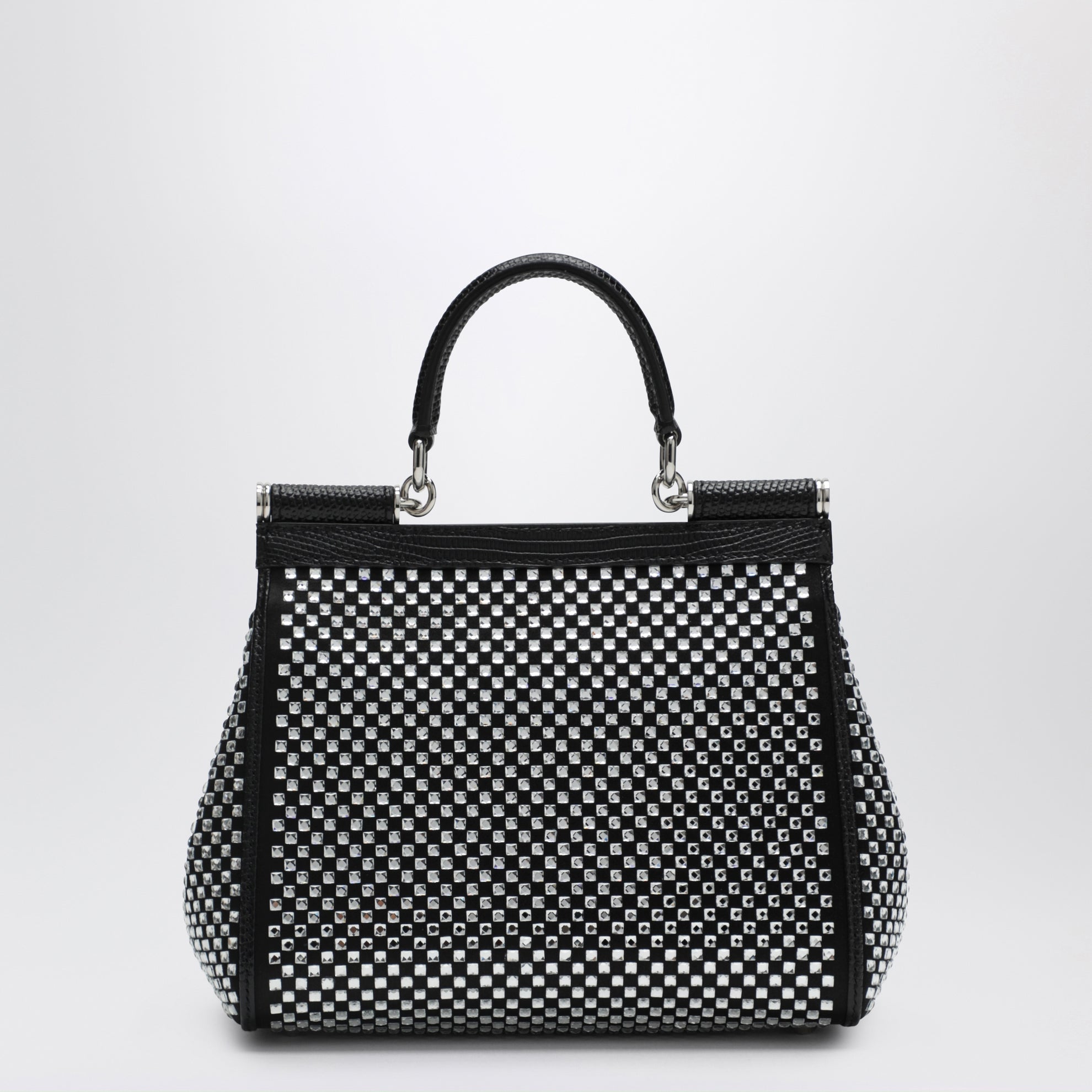 Borsa a mano Sicily piccola nera con cristalli
