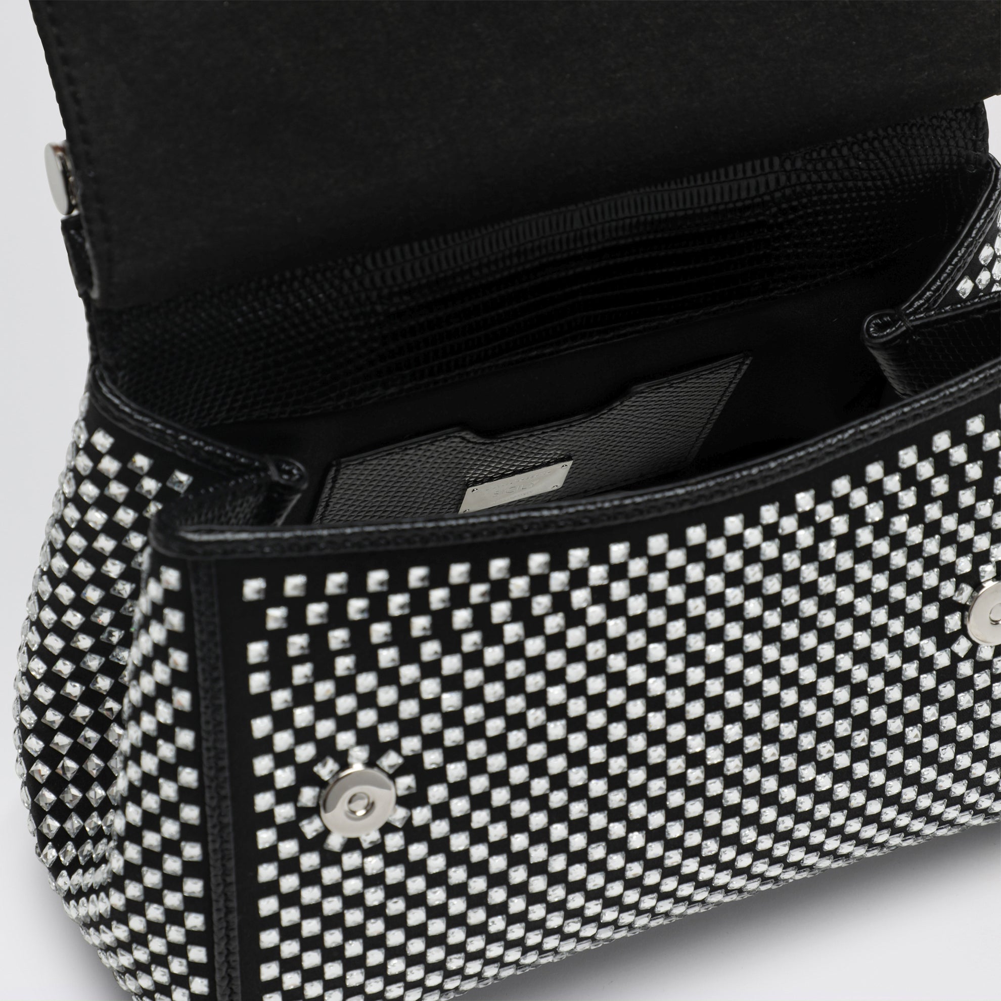 Borsa a mano Sicily piccola nera con cristalli